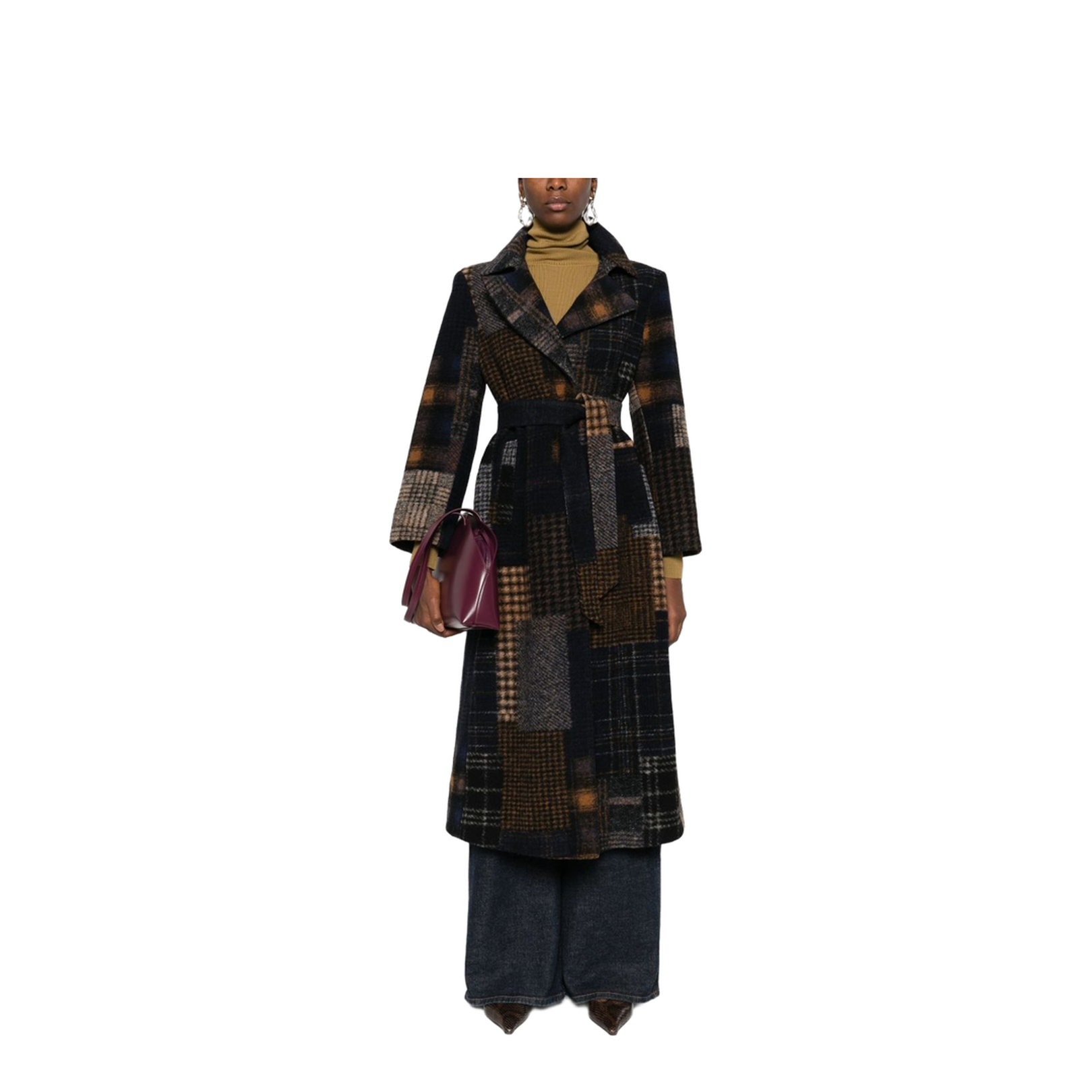 Patchwork Design Wool Coat