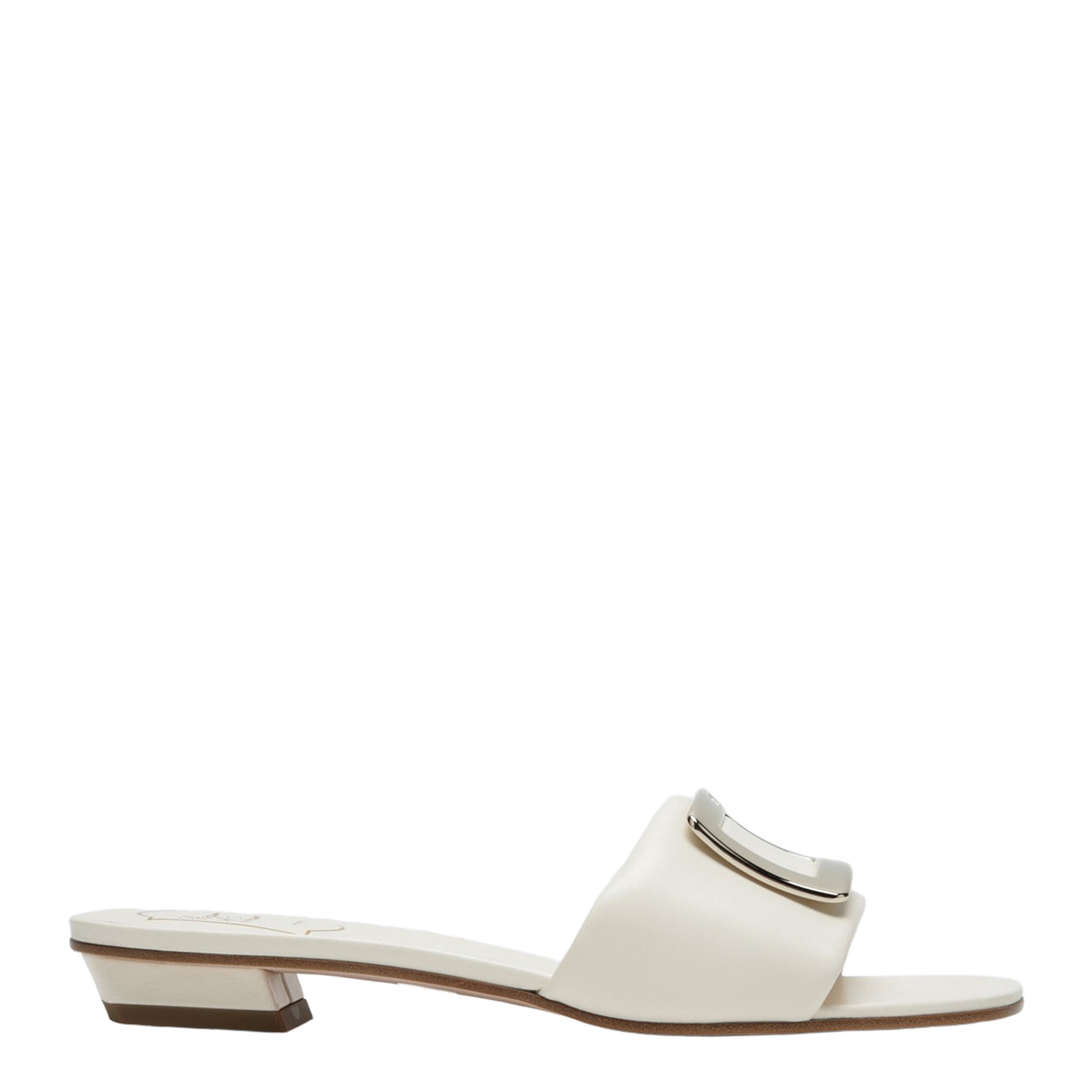 Square Buckle Leather Slides White