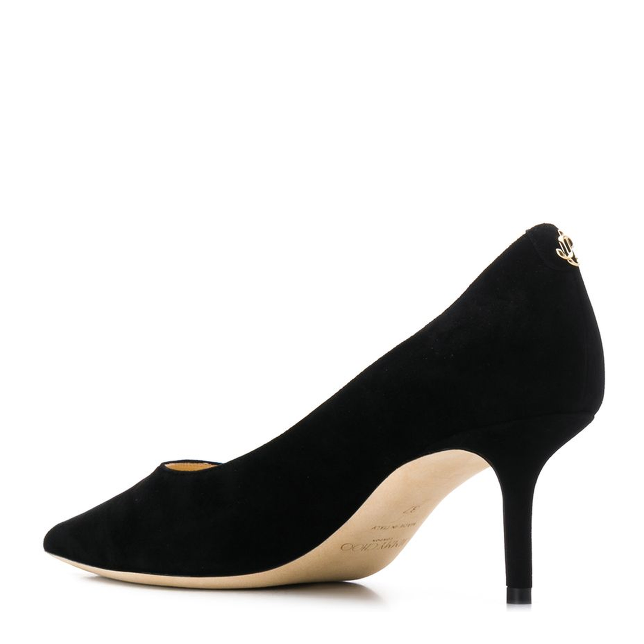 Black Suede Pointed Pumps with Emblem
