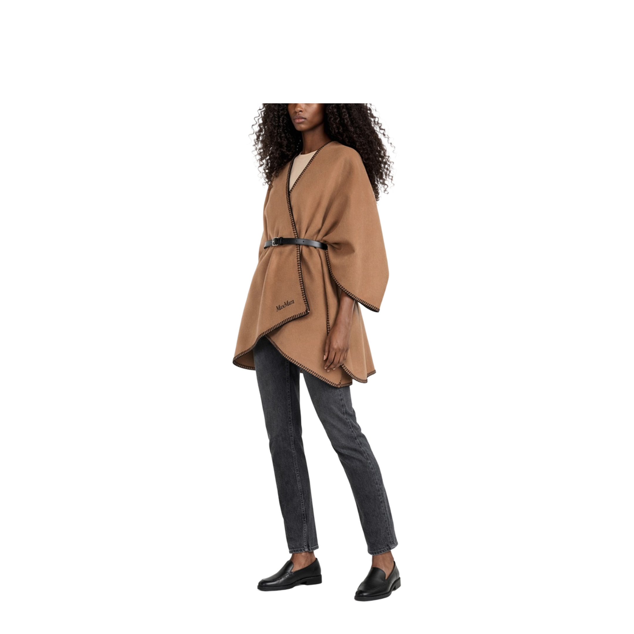 Colomba Double Wool Drap Belted Logo Cape