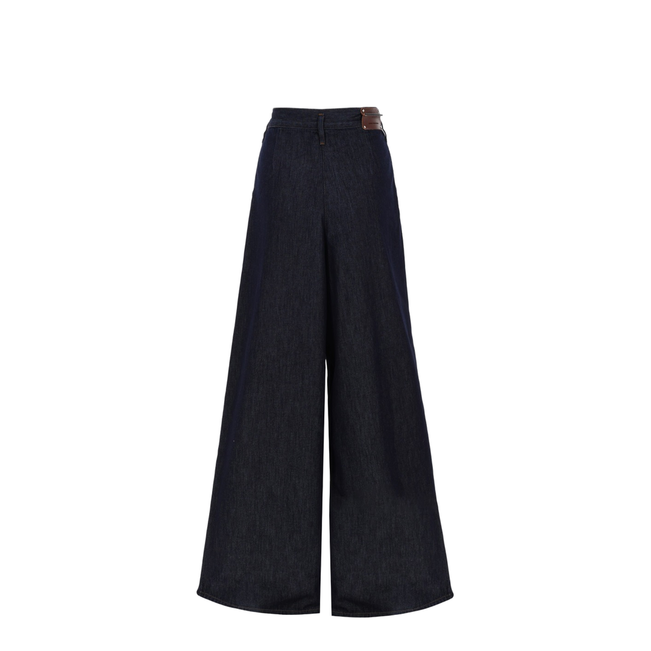 Indigo Denim Wide-Leg Trousers with Pleats