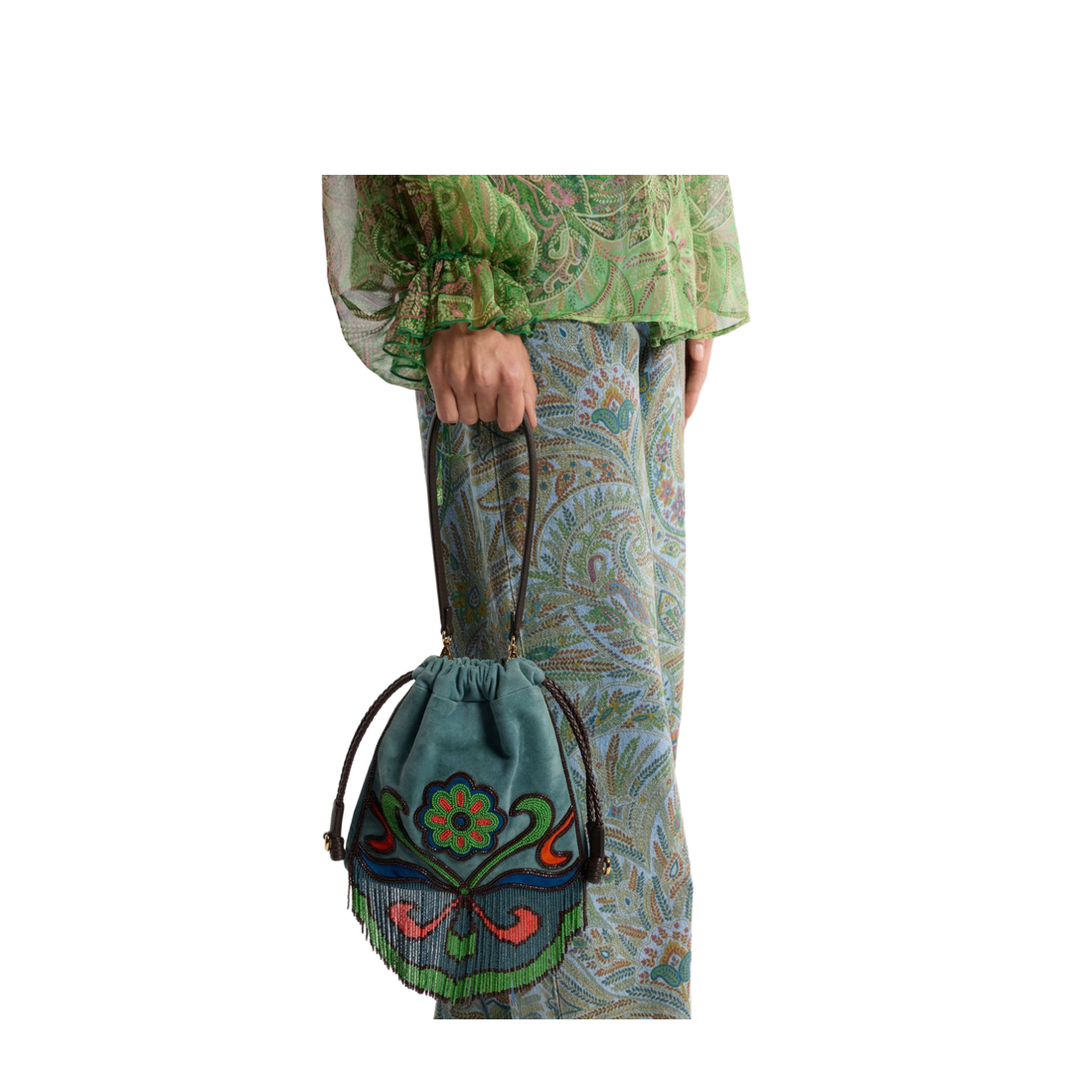 Small Suede Kalispera Bag with Beads and Fringes