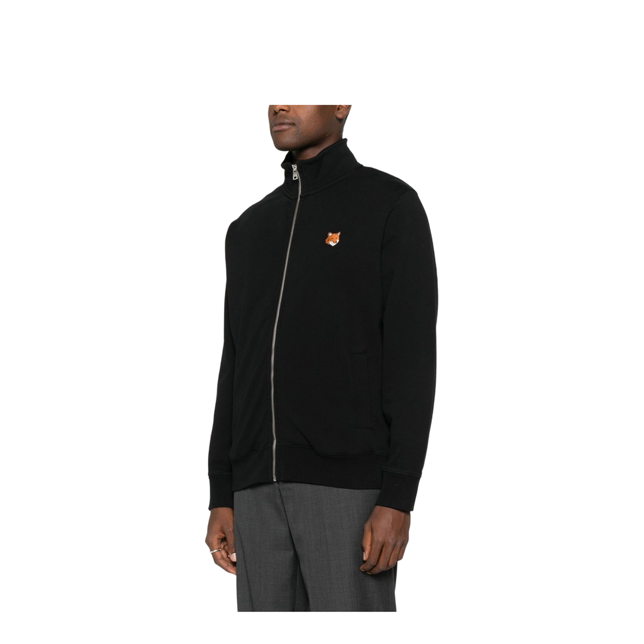 Black Wool Sweater - Fox Zip Neck