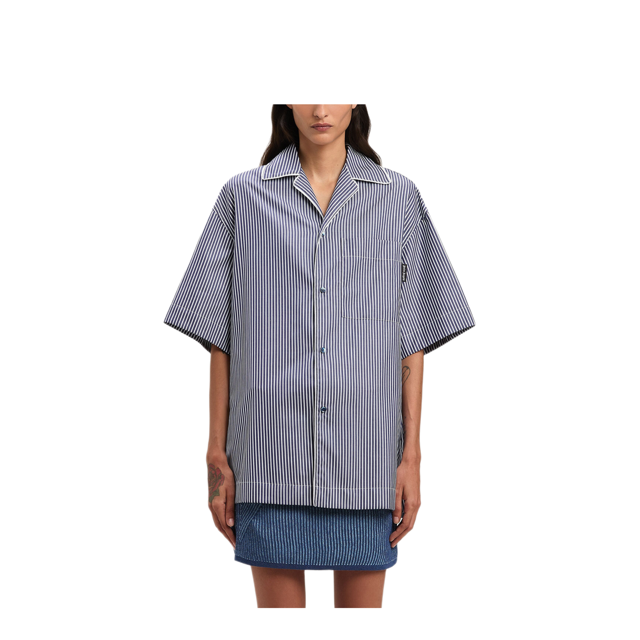 MAYFEYR - Palm Angels - Curved Logo-Print Striped Shirt - PWGG005S25FAB0014603