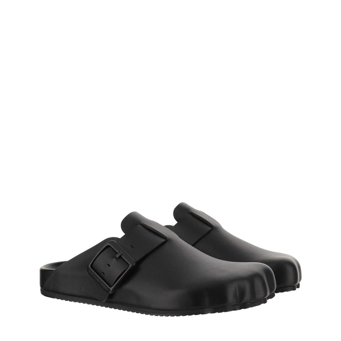 Balenciaga Black Sunday Clogs with Logo Strap