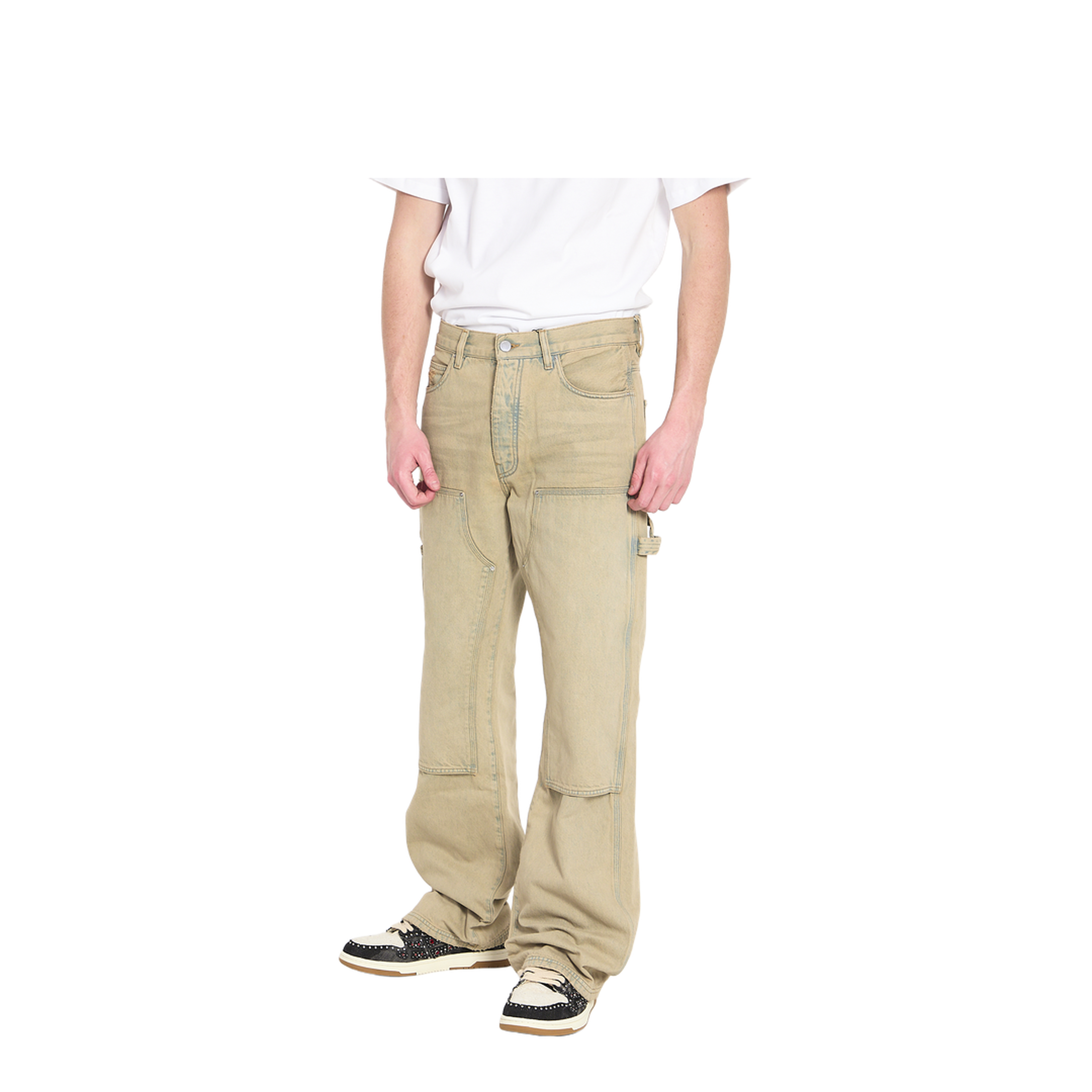 Beige Carpenter Multi-Pocket Denim Jeans