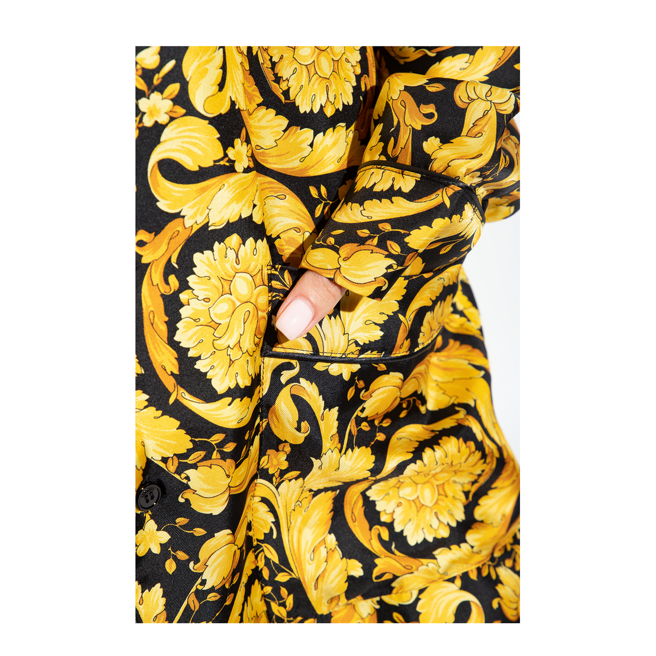 Silk Pyjama Top Baroque Print Vivid Yellow Black