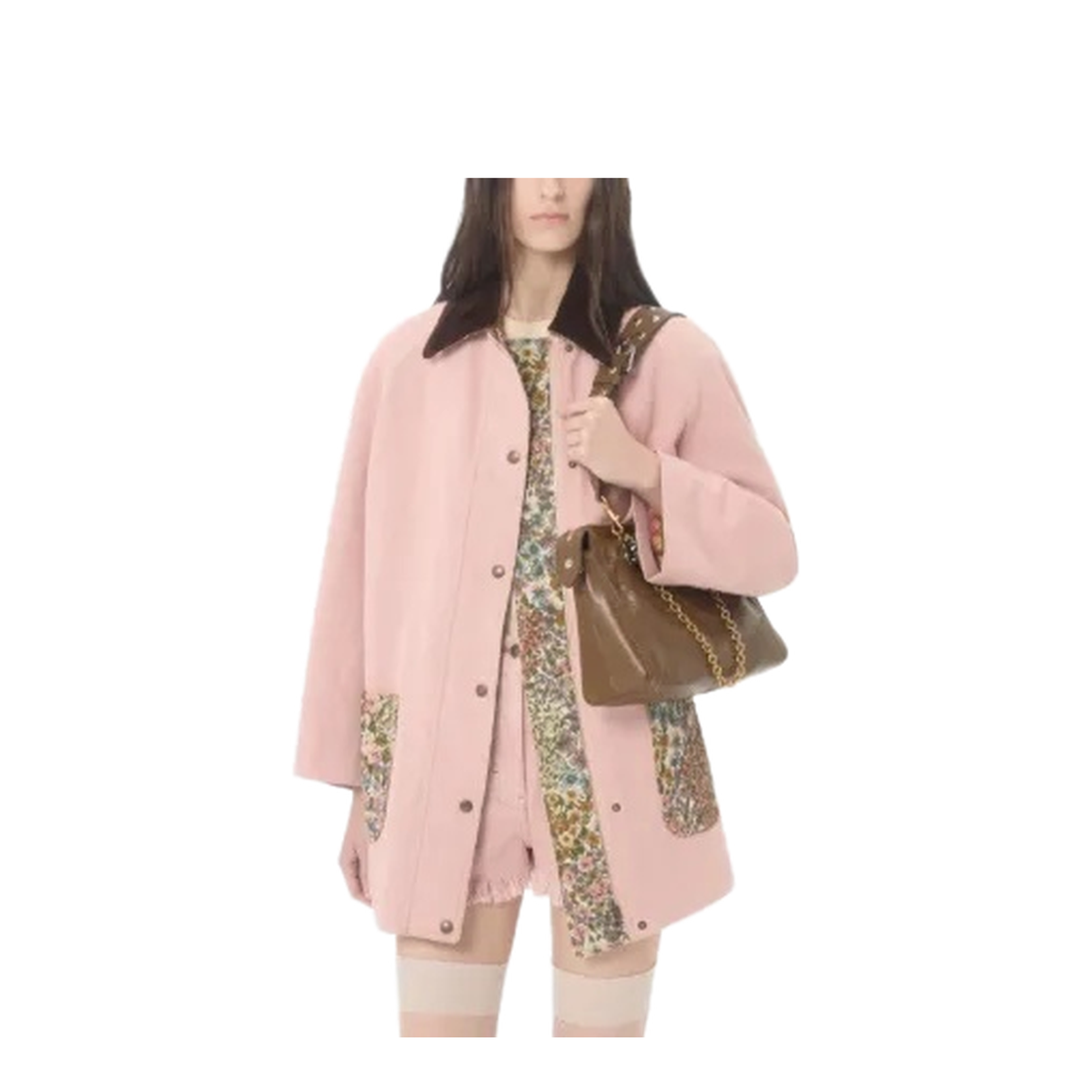 Long Denim Jacket with Floral Pockets