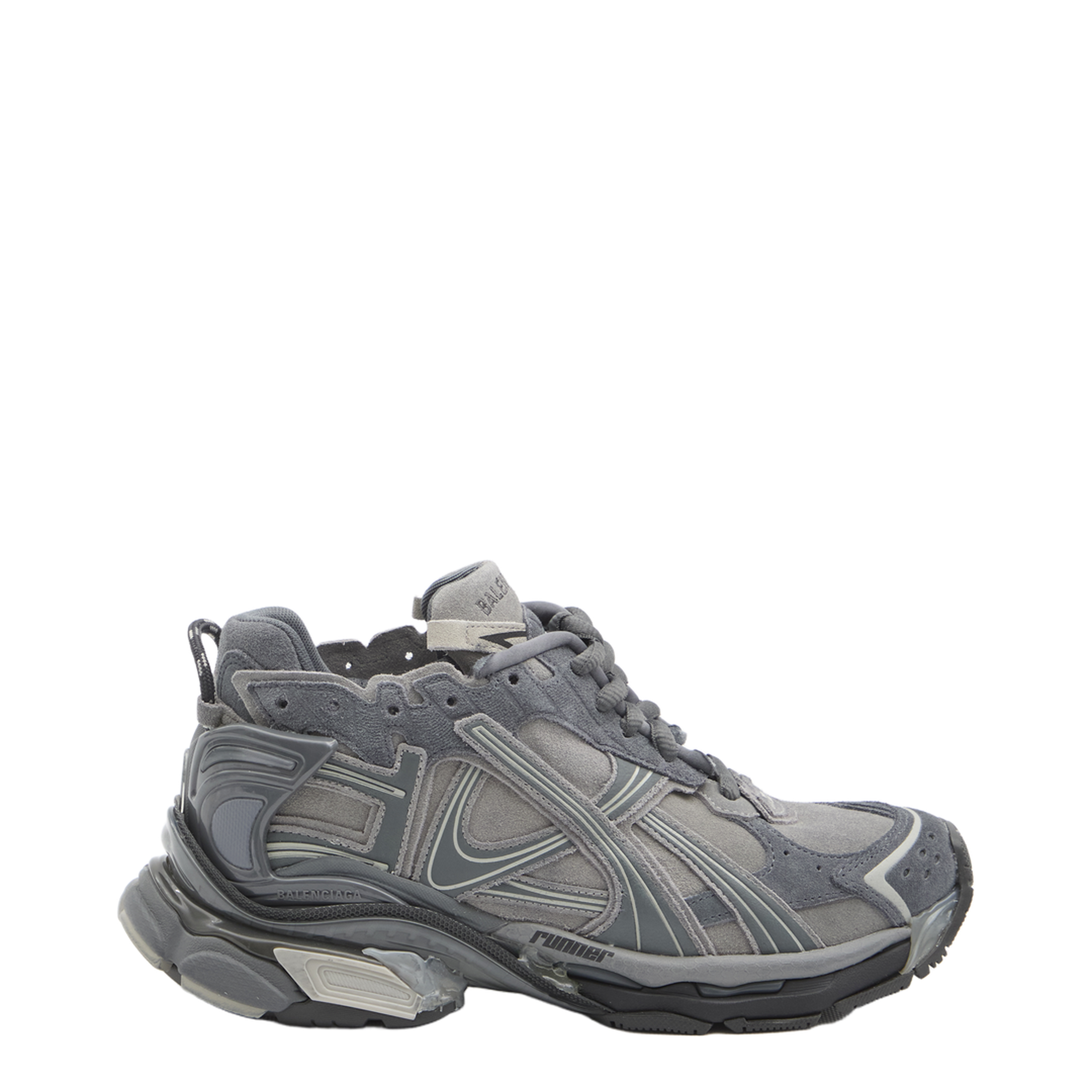 Runner Sneakers in Grey Leather and Textile