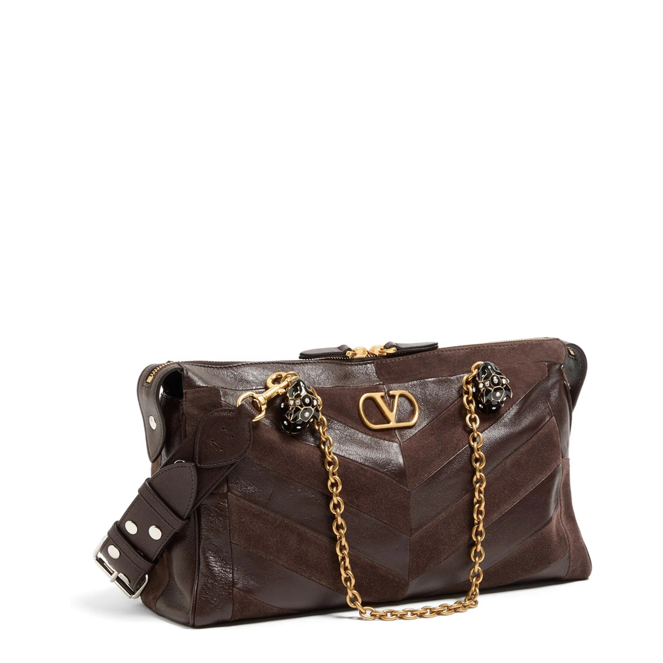 MAYFEYR - Valentino - Panthea Medium Shoulder Bag In Suede And Nappa Leather With Chevron Motif - WB0S70DED