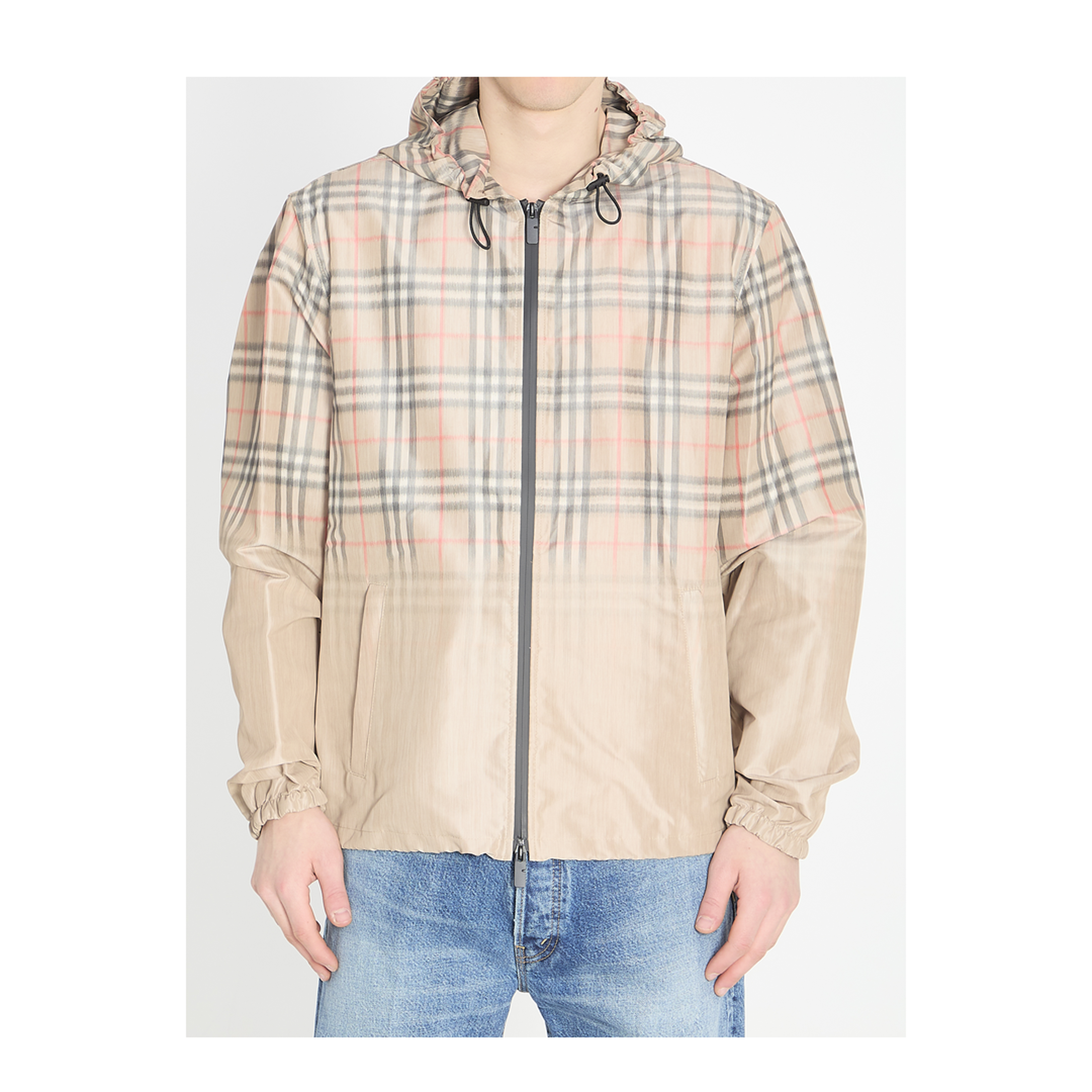 Hooded Jacket With Faded Check
