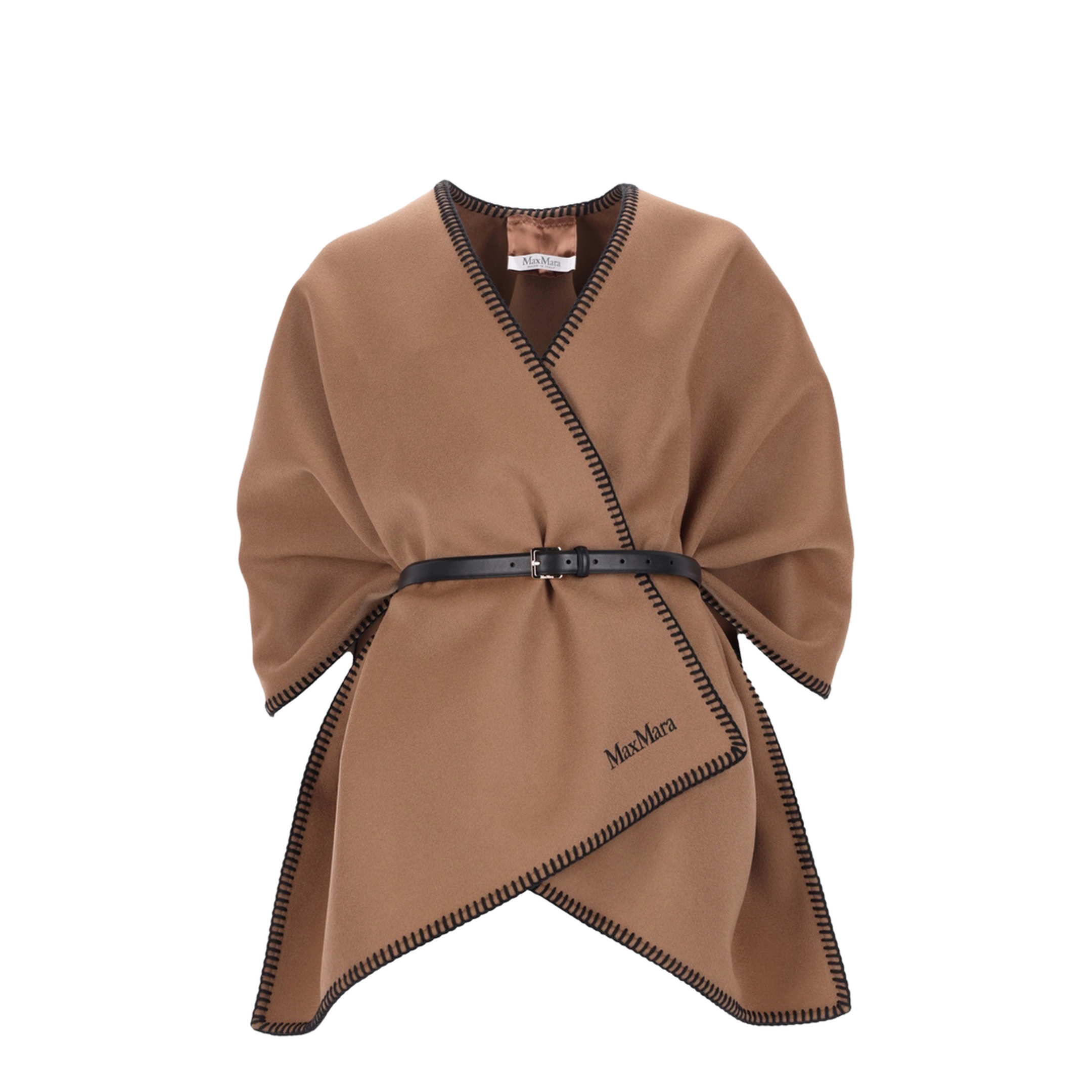 Colomba Double Wool Drap Belted Logo Cape