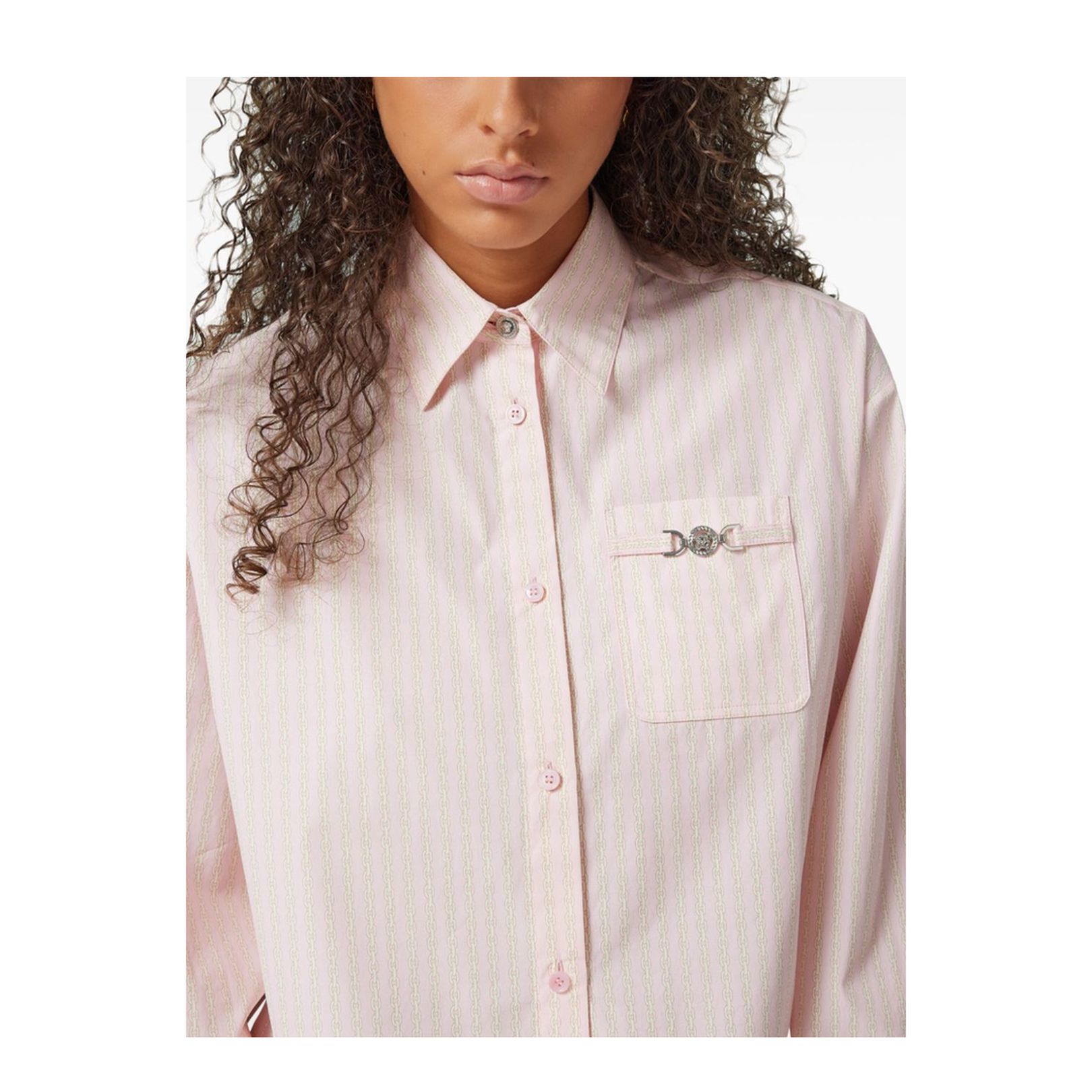 Cropped Boxy Fit Pinstripe Chain Shirt
