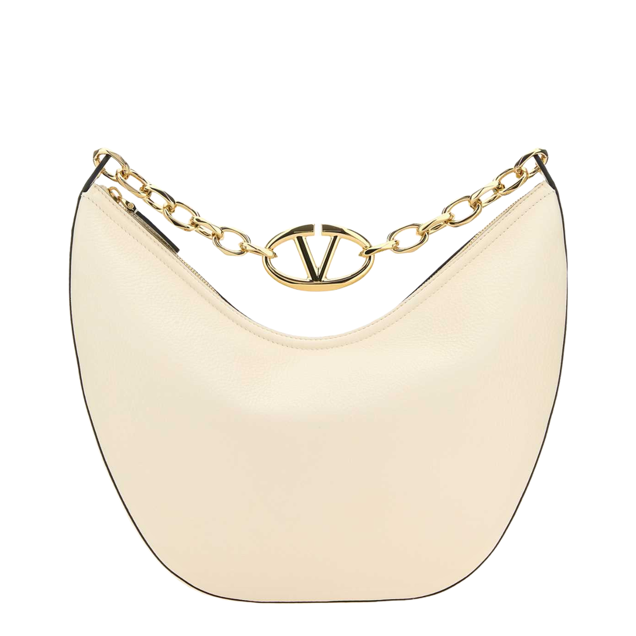 Vlogo Moon Medium Grainy Calfskin Hobo Bag With Chain