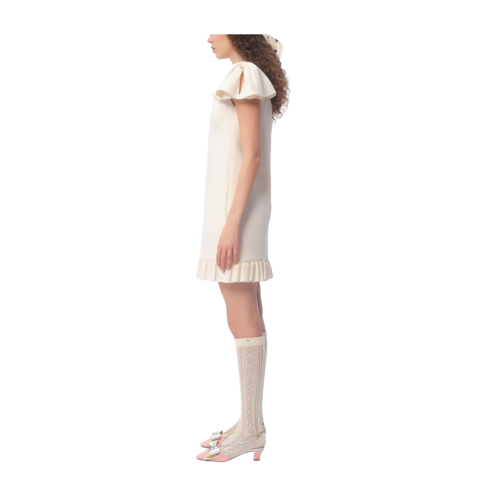 Ivory Short Puff Sleeve Dress