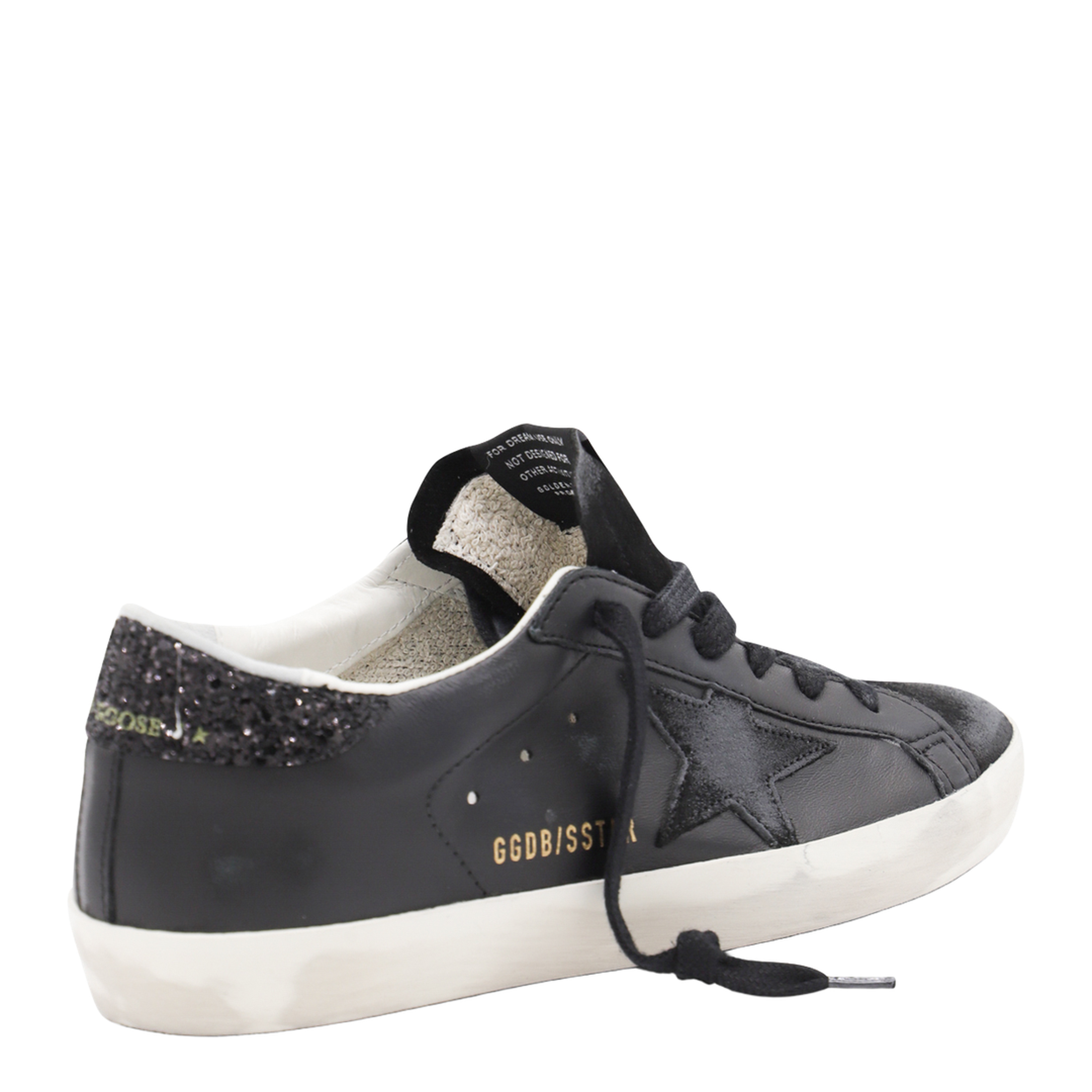 Super-Star in Black Nappa with Black Star and Glitter Heel Tab