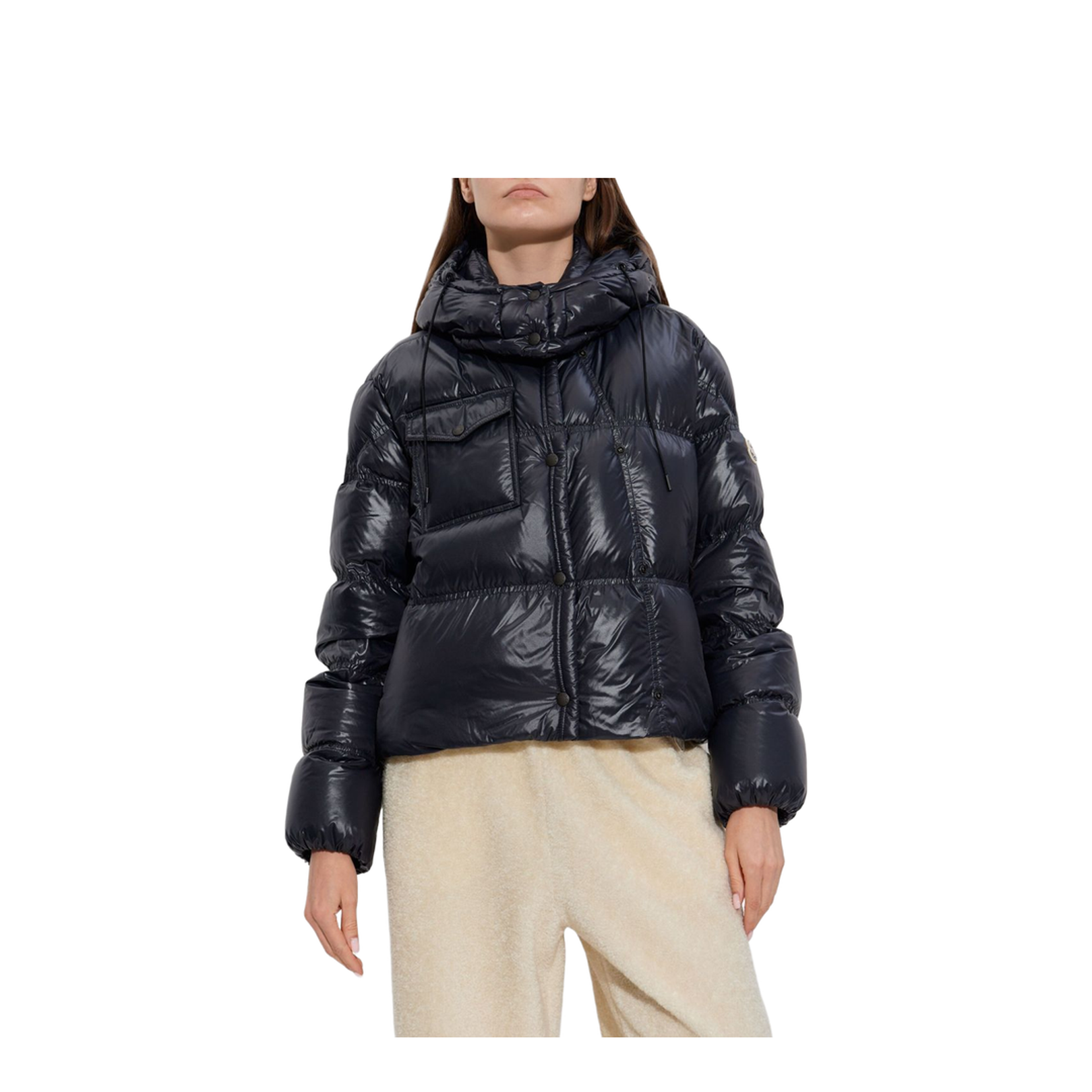 Black Erea Square-Quilted Hooded Short Down Jacket