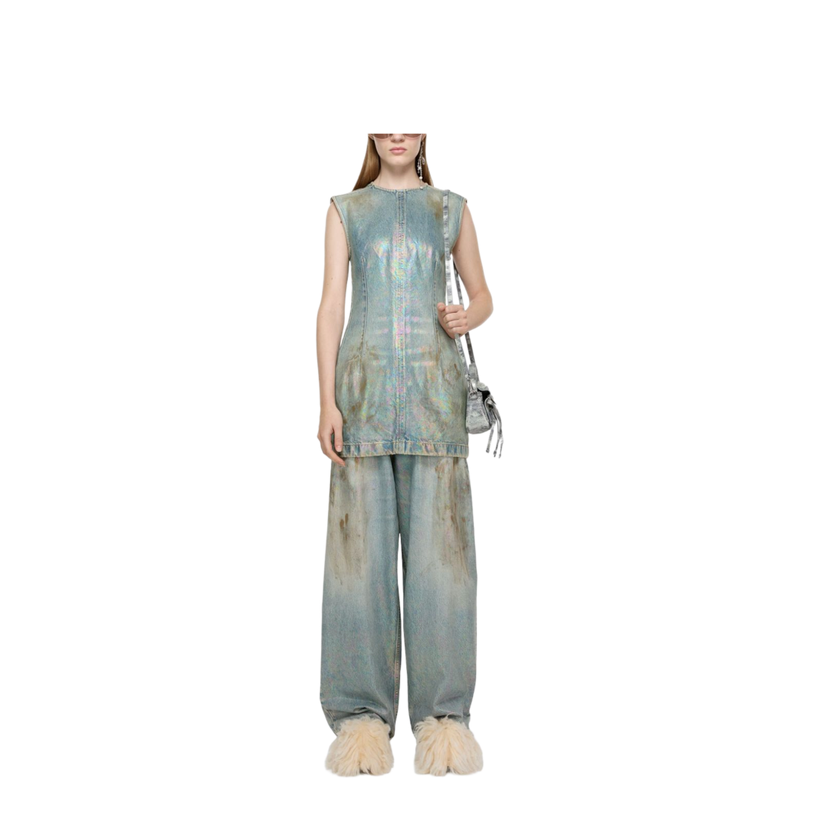 Coated Denim Dress - Mid Blue