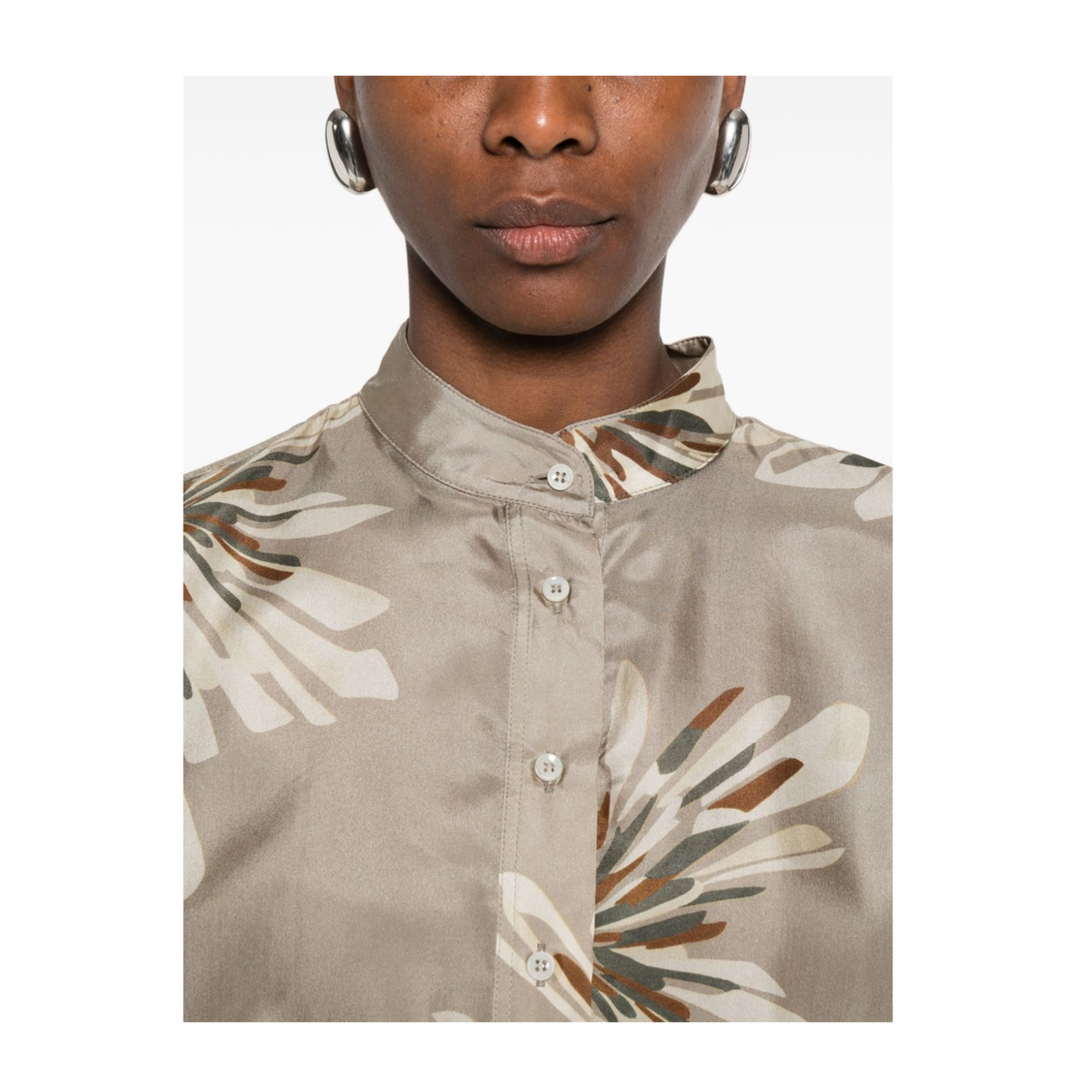 Women's Printed Silk Shirt Beige