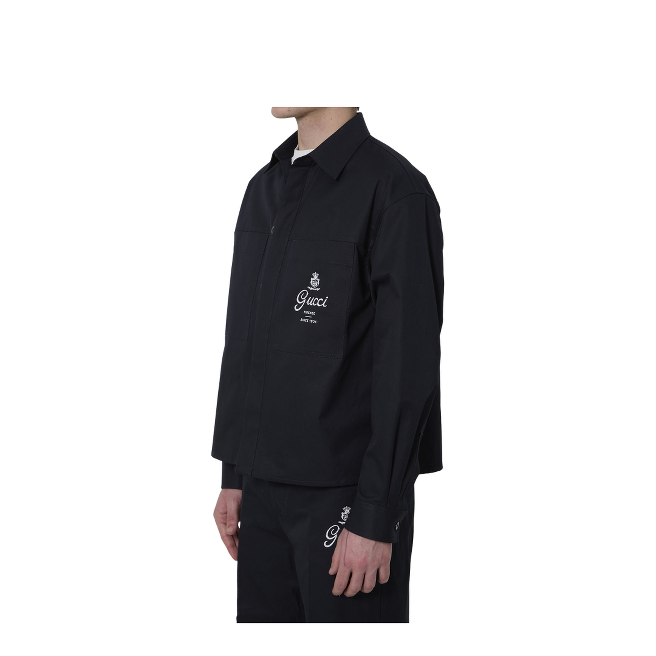 MAYFEYR - Gucci - Cotton Twill Shirt With Print In Dark Blue - 851711ZAQH54440