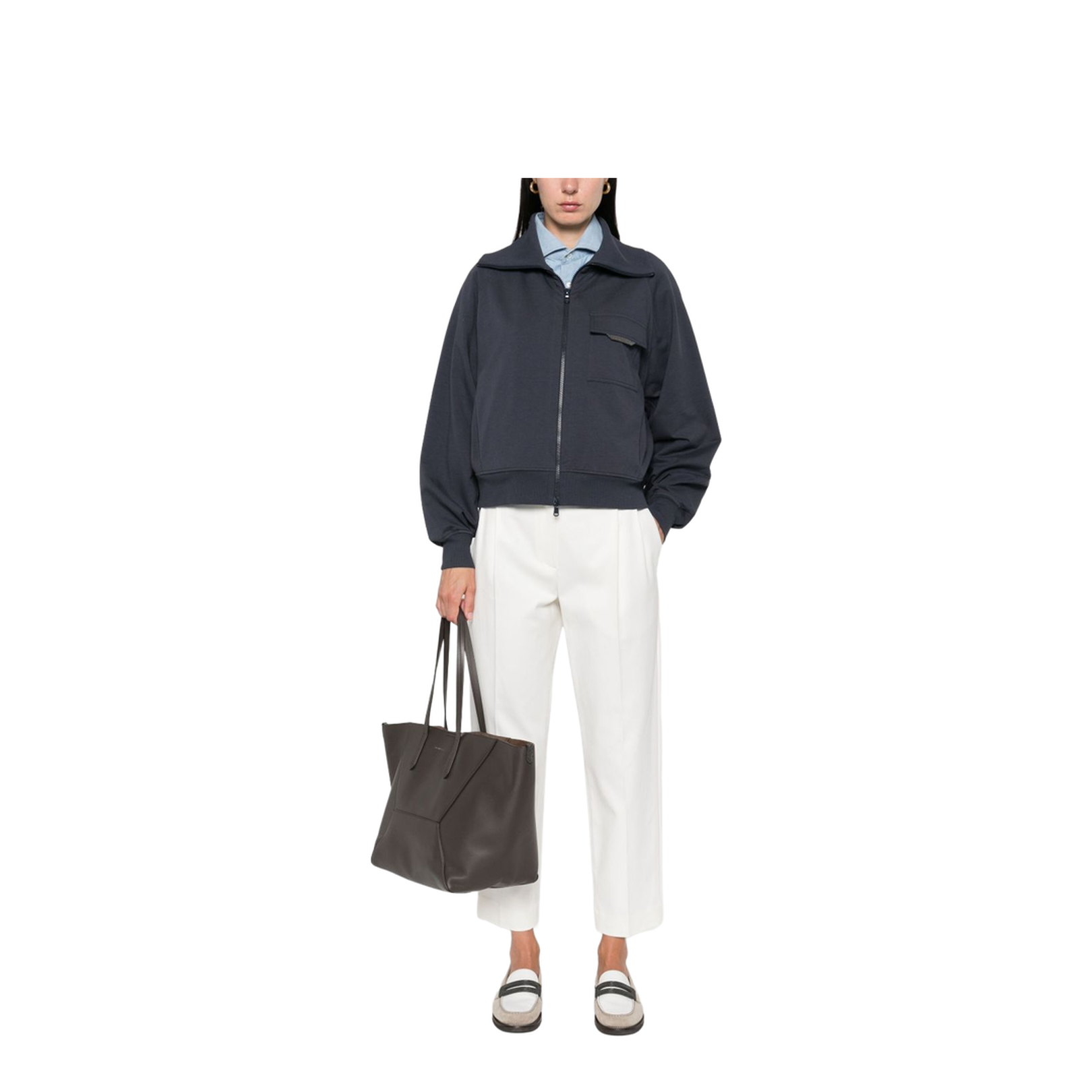 Stretch Cotton Cover Slouchy Trousers with Monili