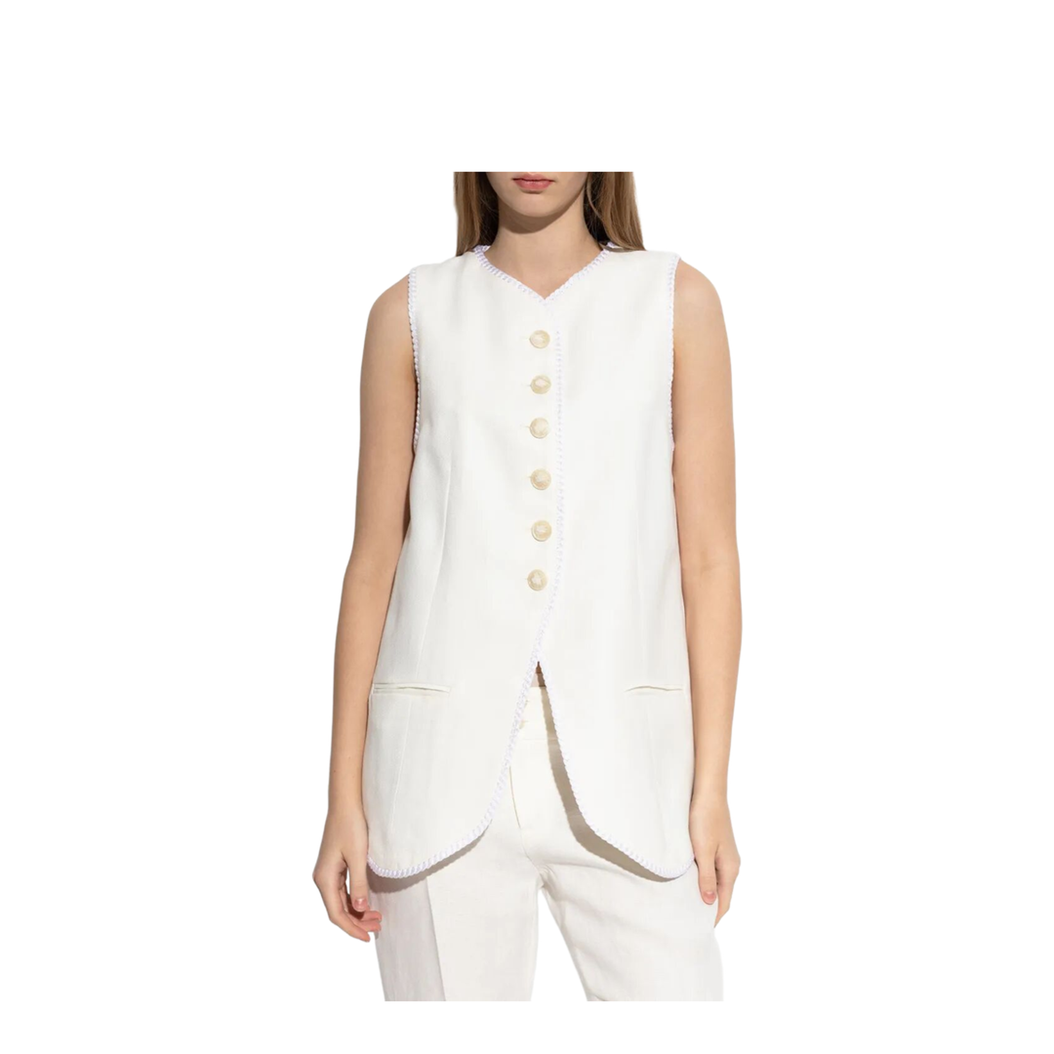 Button-Down Waistcoat With Trims White
