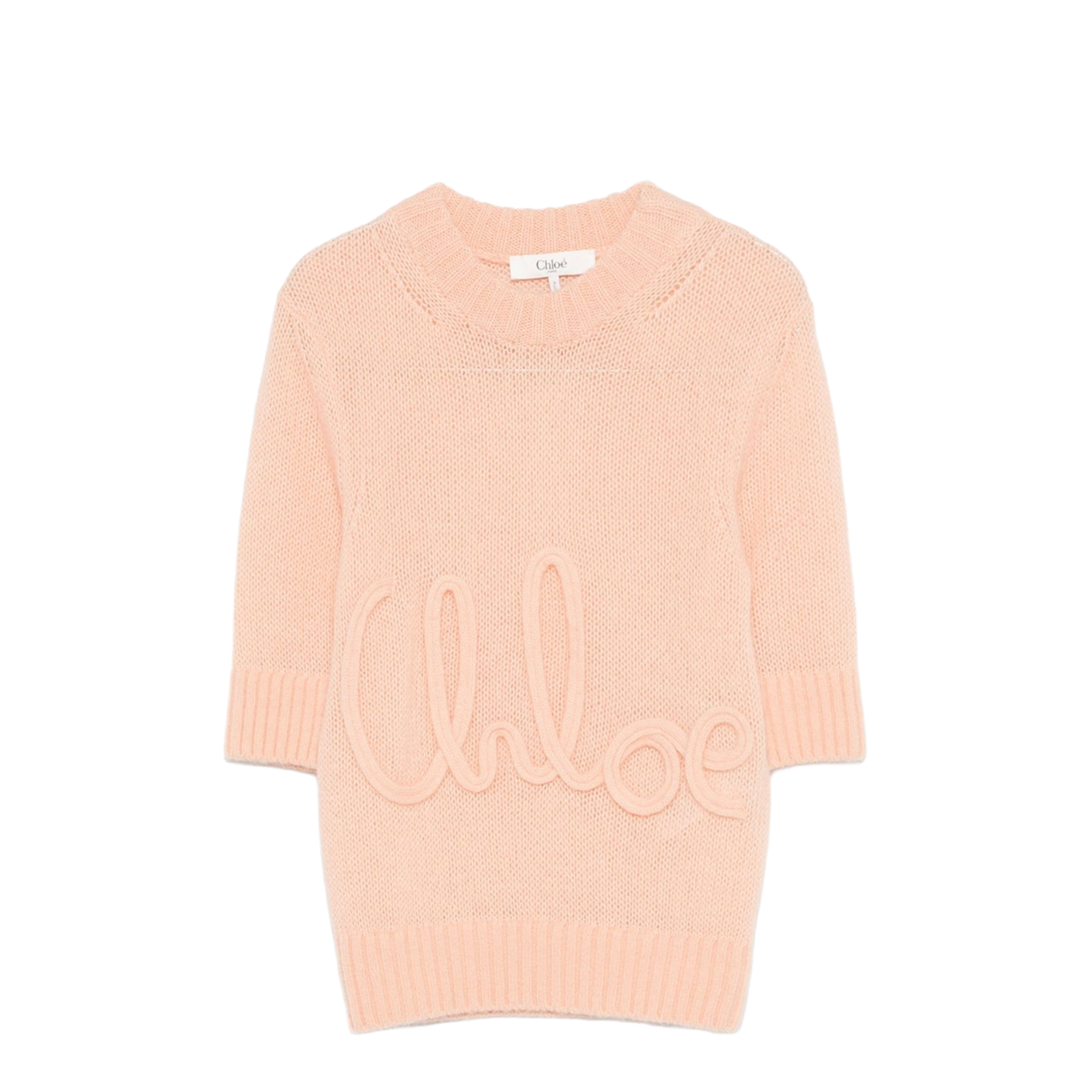 Elbow-Sleeve Logo Sweater in Alpaca Wool & Silk Knit