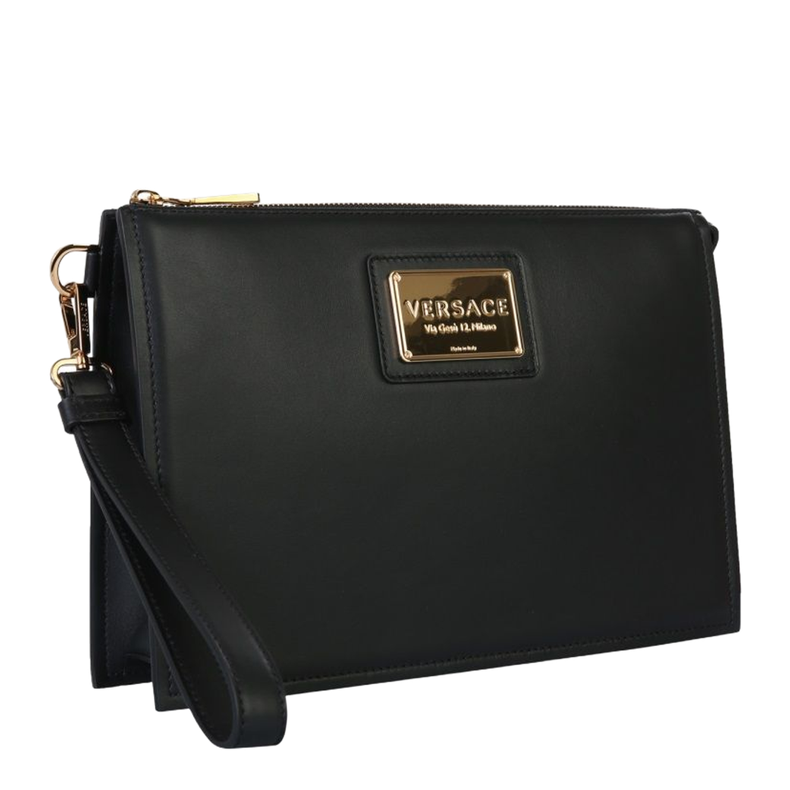Golden Logo Clutch Bag in Black