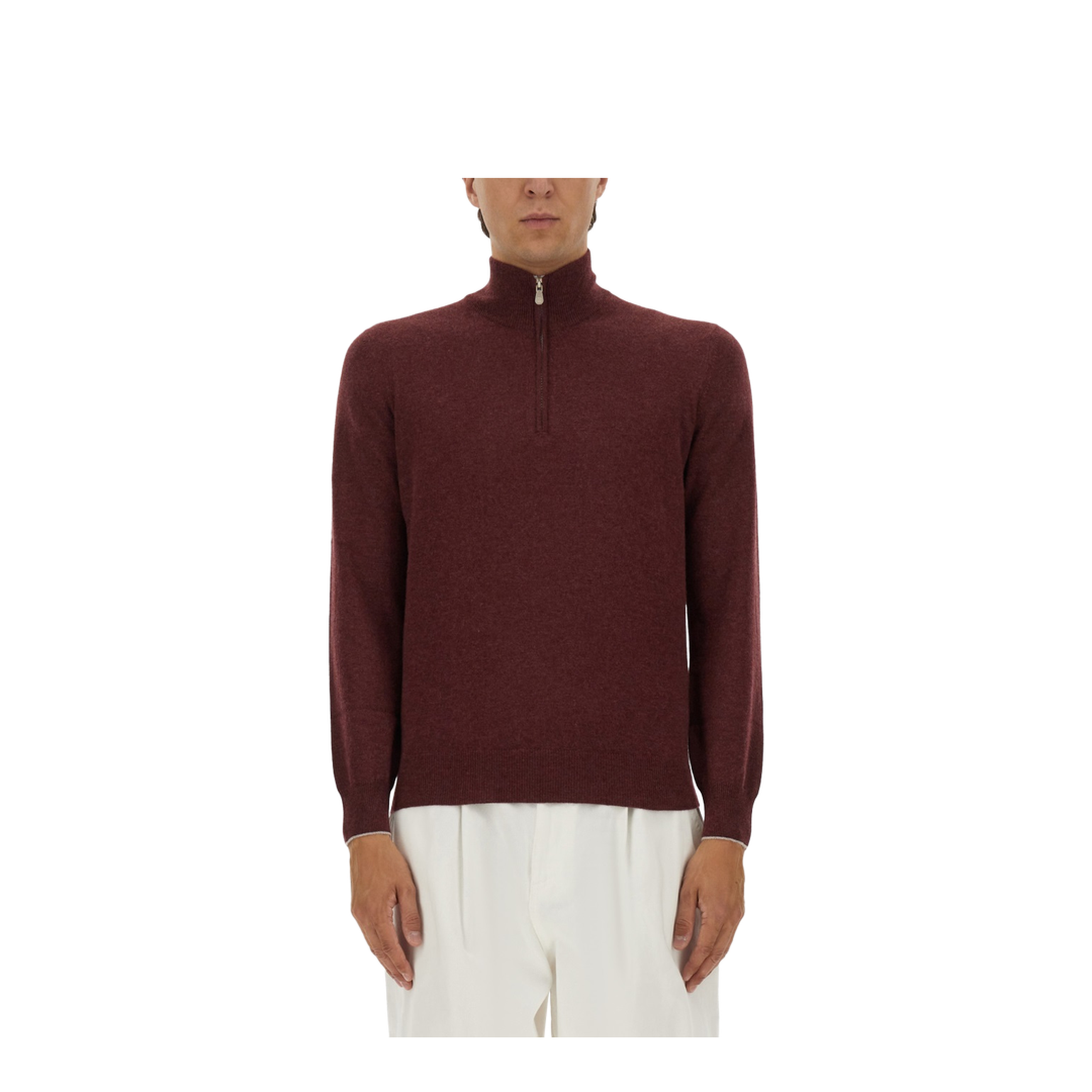 High-necked cashmere sweater with zip opening