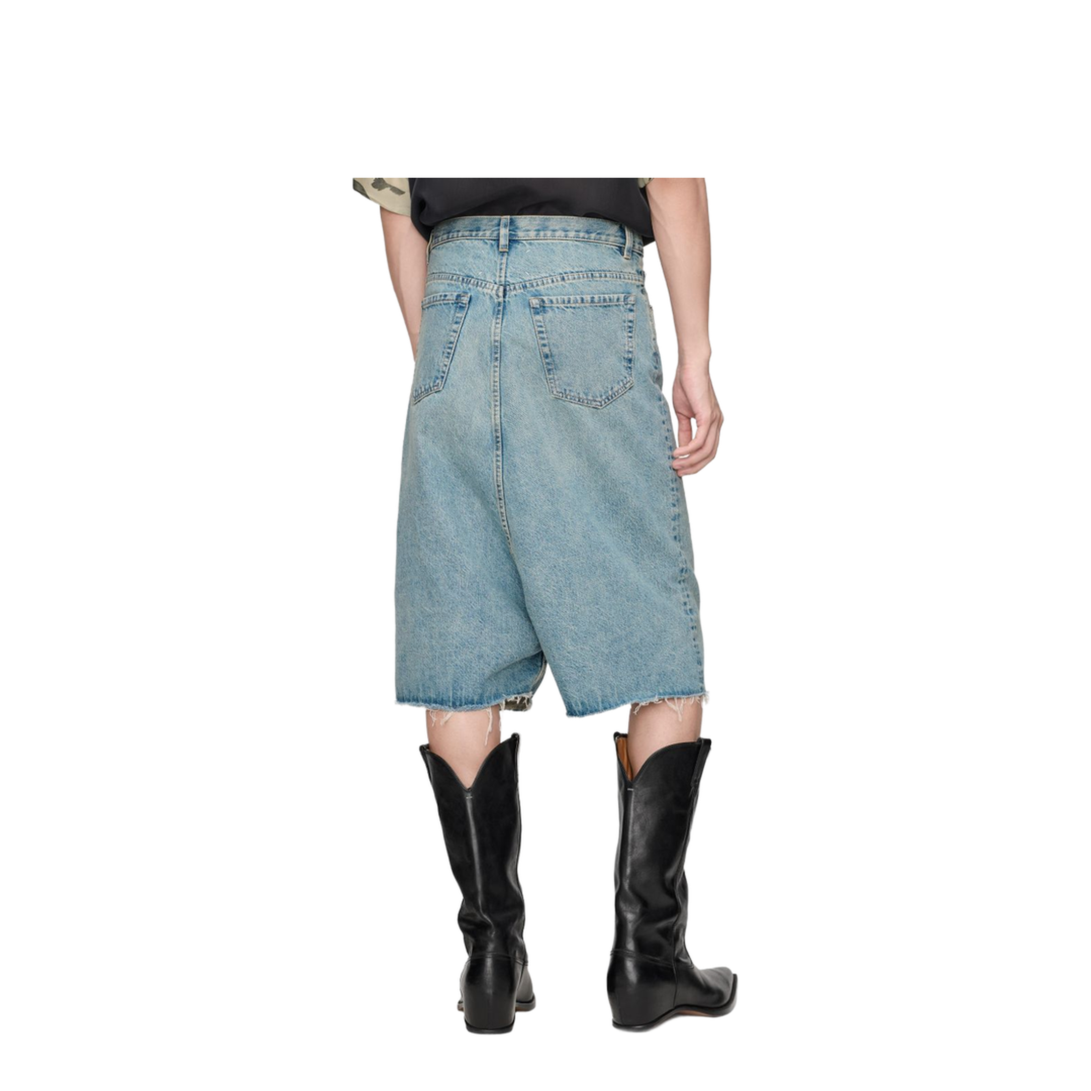 Low-crotch denim bermuda shorts in ice blue