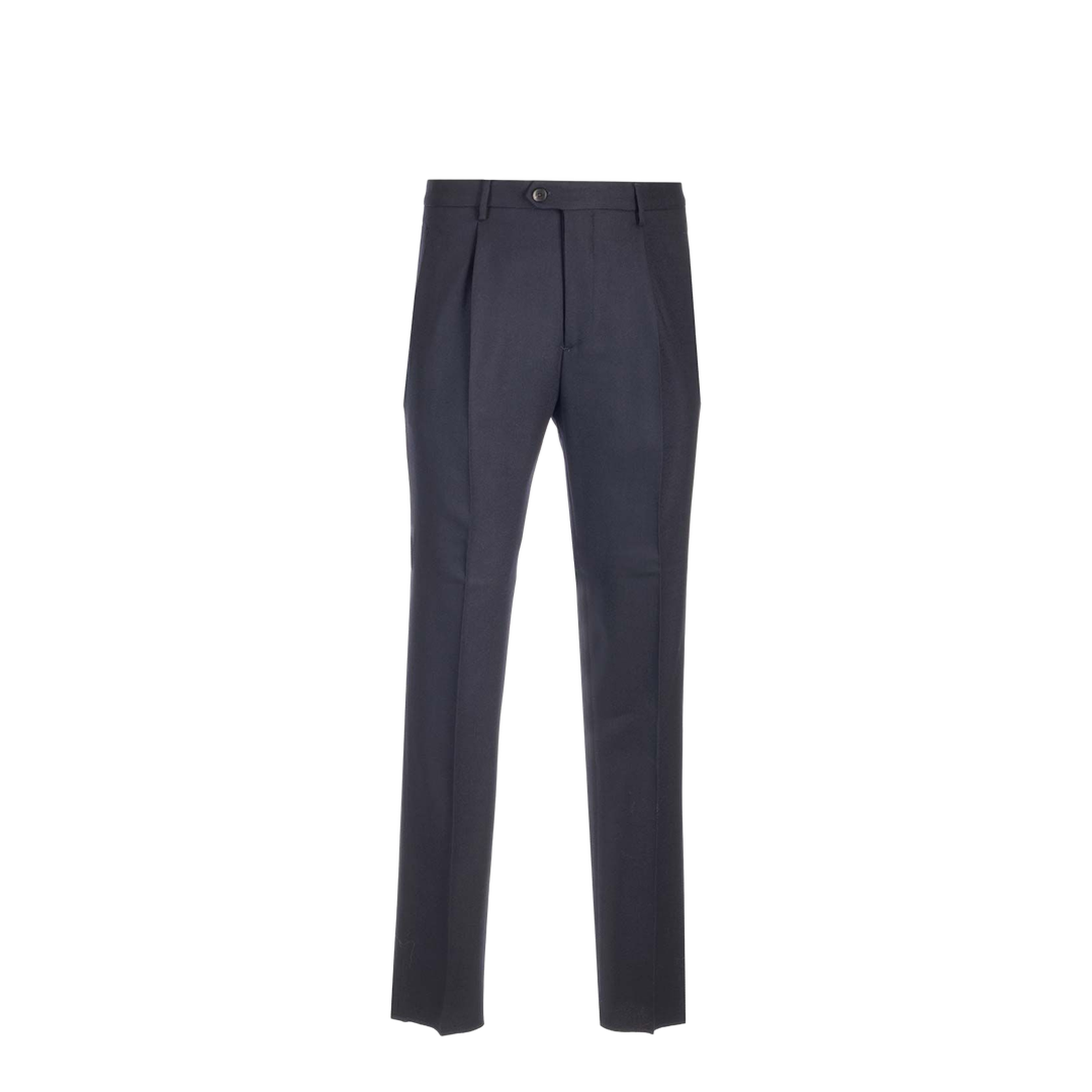Navy Blue Wool Pleat Trousers