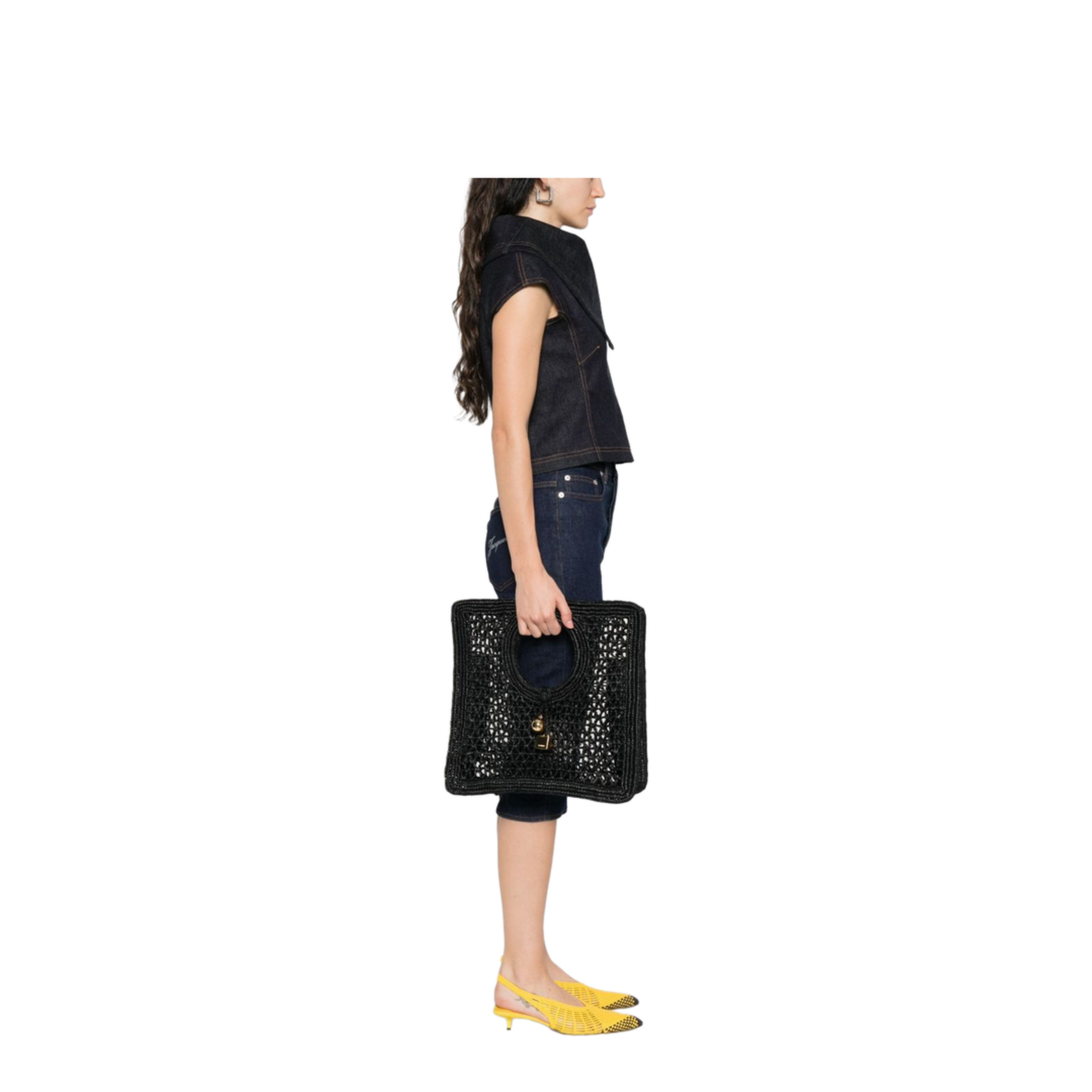 Le Petit Carré Spiaggia Small Raffia Tote - Black