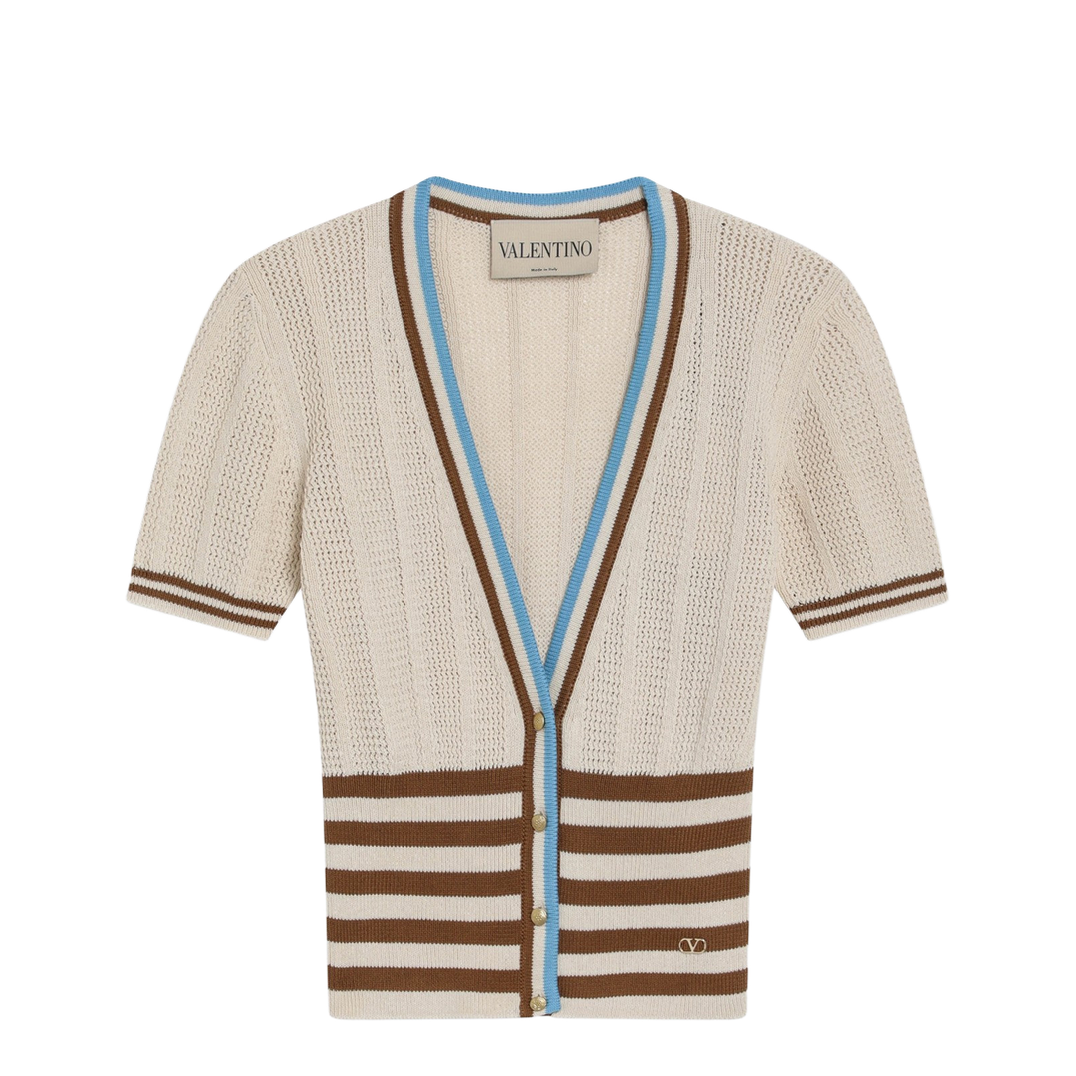 Openwork Striped Cotton Cardigan