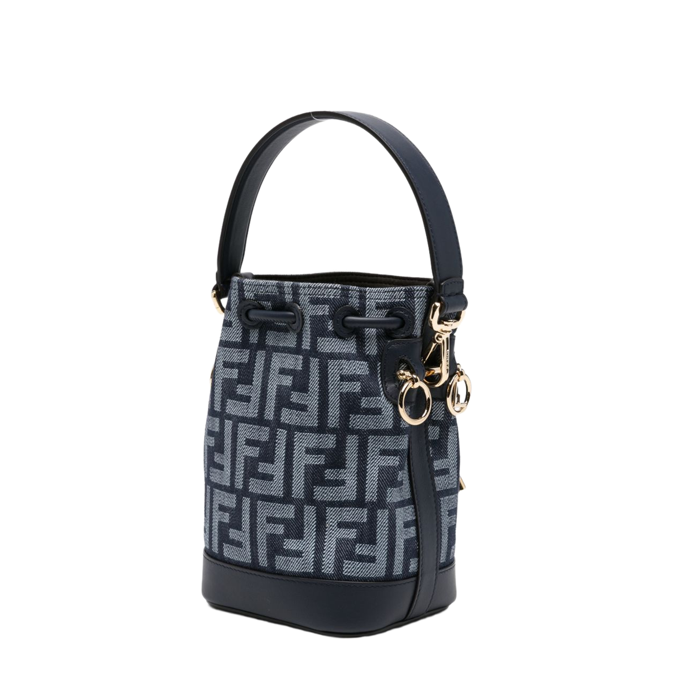 Mon Tresor Mini FF Jacquard Denim-Effect Bucket Bag - Dark Blue
