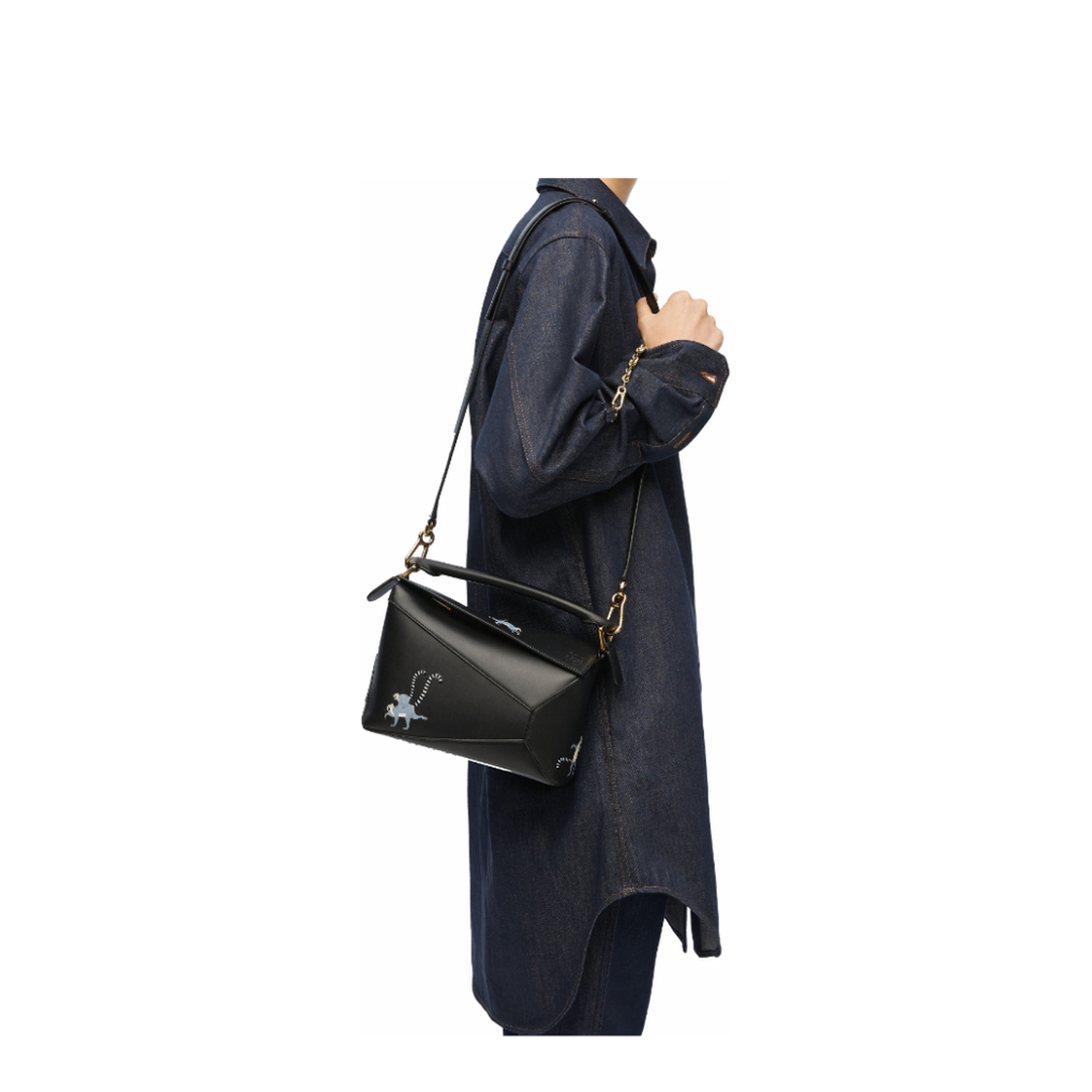 Small Puzzle Edge Bag in Soft Grained Calfskin Black