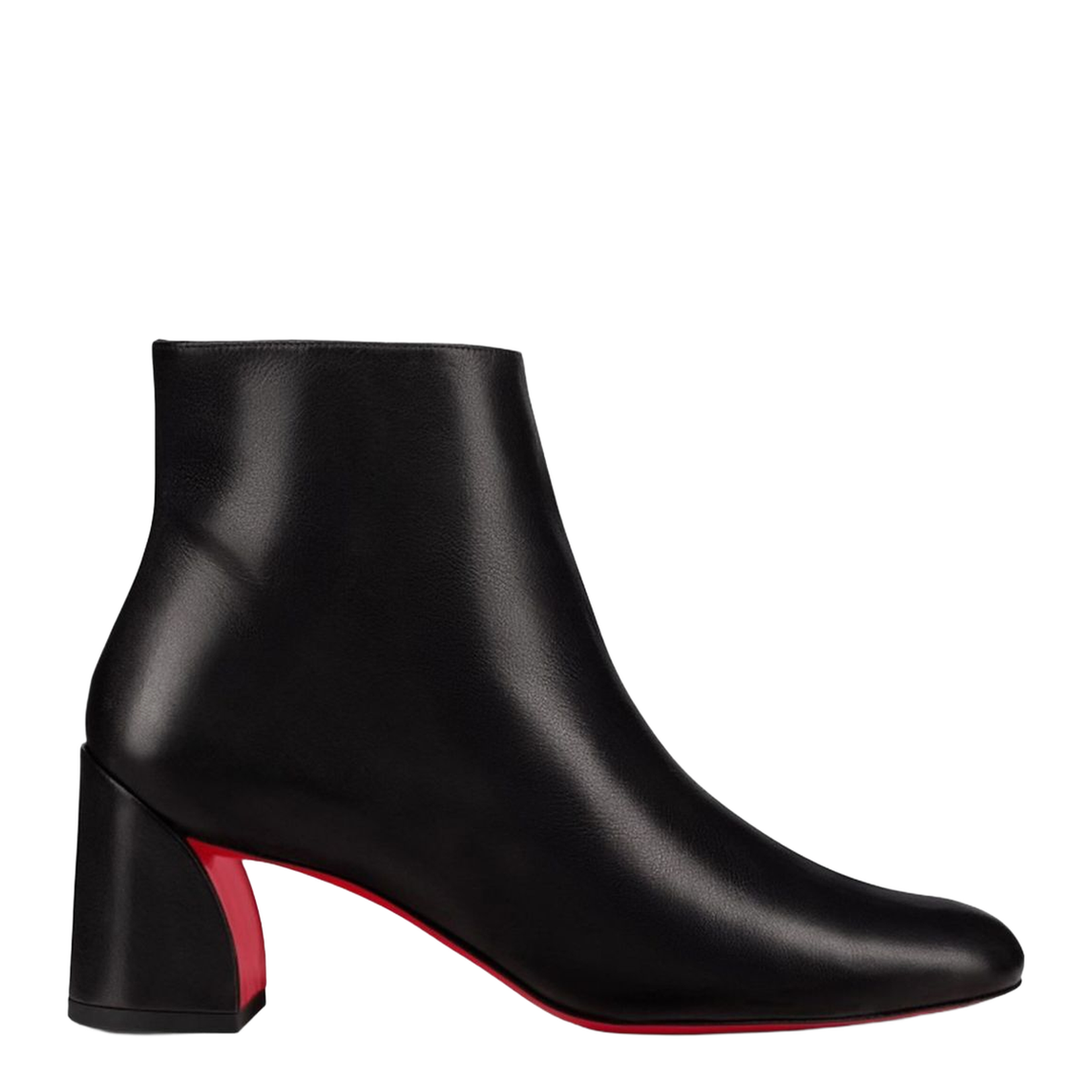 Black Leather Block Heel Zip Fastening Round Toe