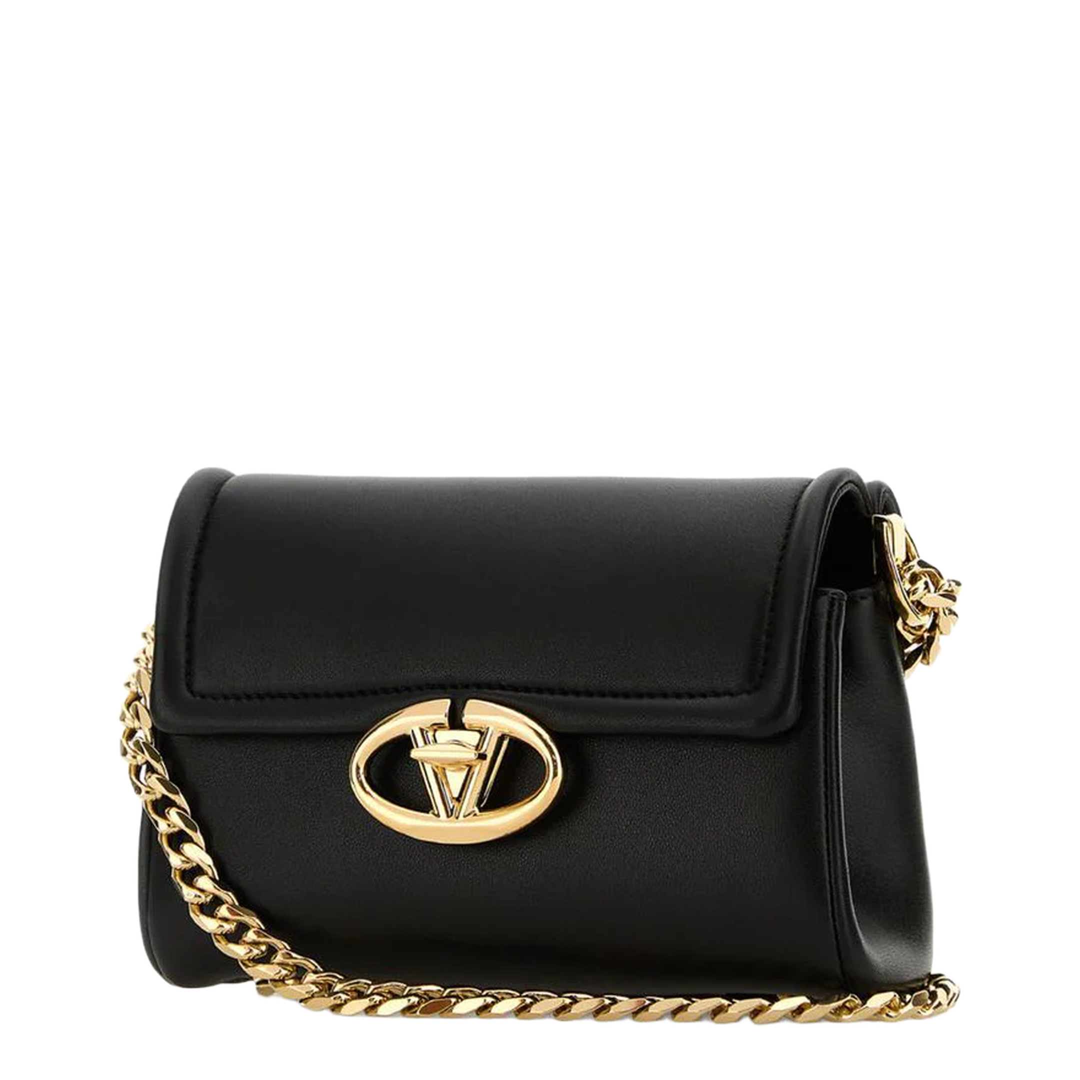 VLogo Leather Shoulder Bag Black