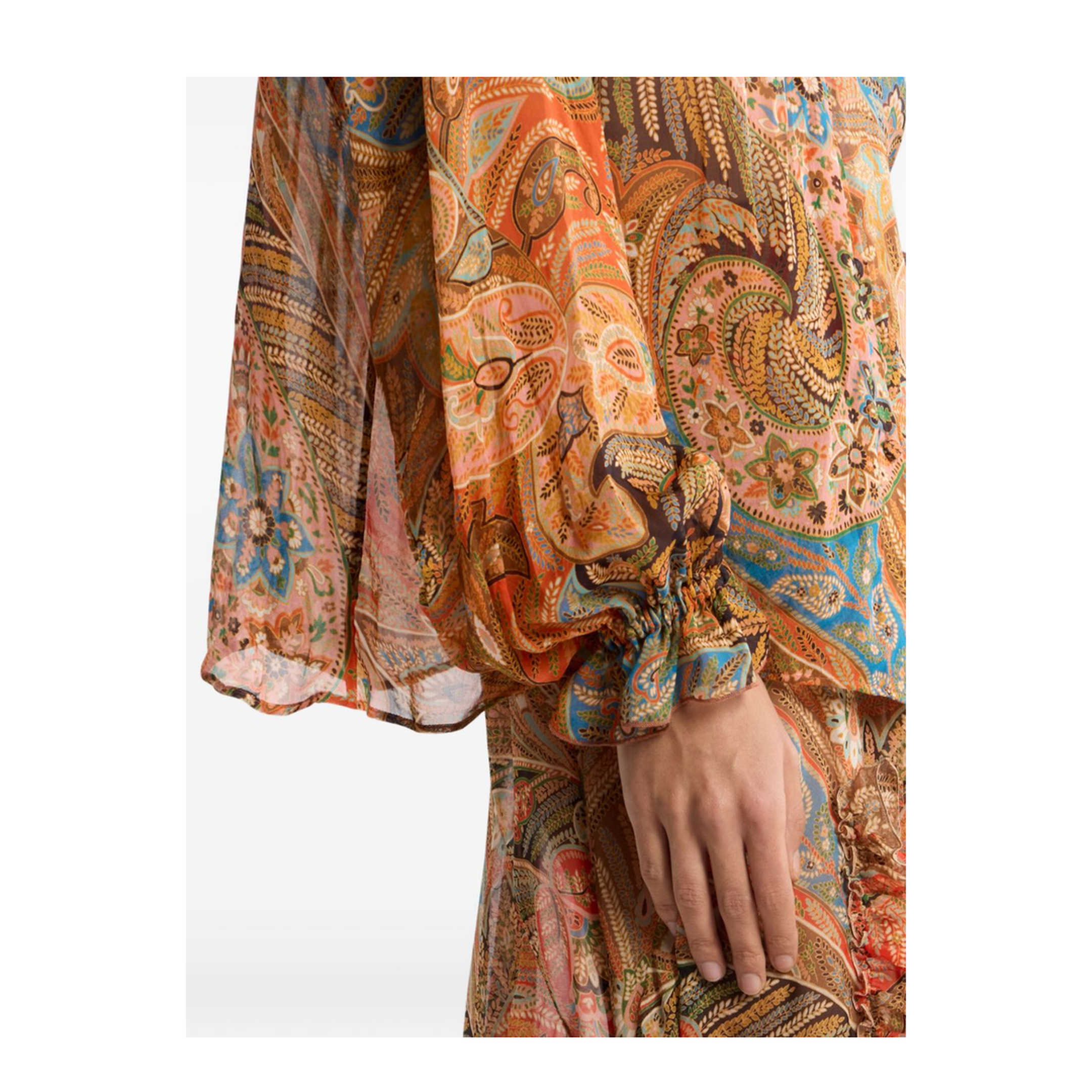Silk Shirt with Ruffles and Paisley Motif