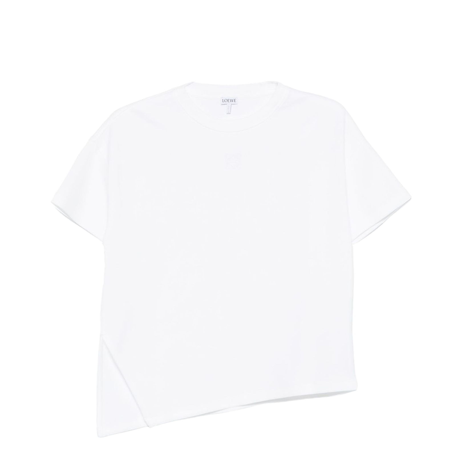 White Cotton Jersey Texture Crew Neck Signature Embroidered Anagram Motif Drop Shoulder Short Sleeves Straight Hem