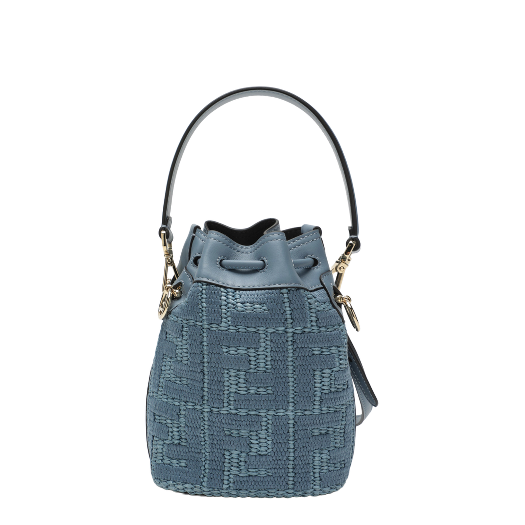 Mon Tresor Mini Raffia-Effect Bucket Bag - Blue