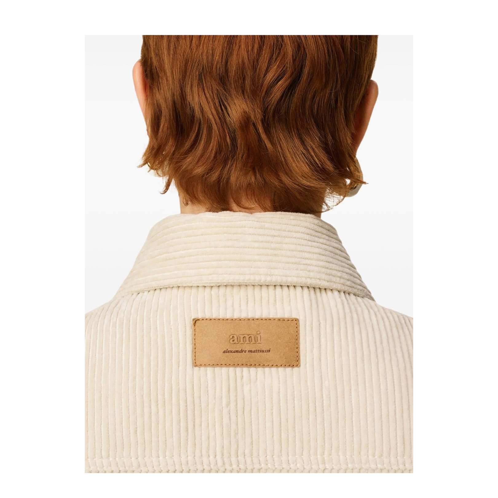 Ivory White Cotton Corduroy Side Slit Overshirt