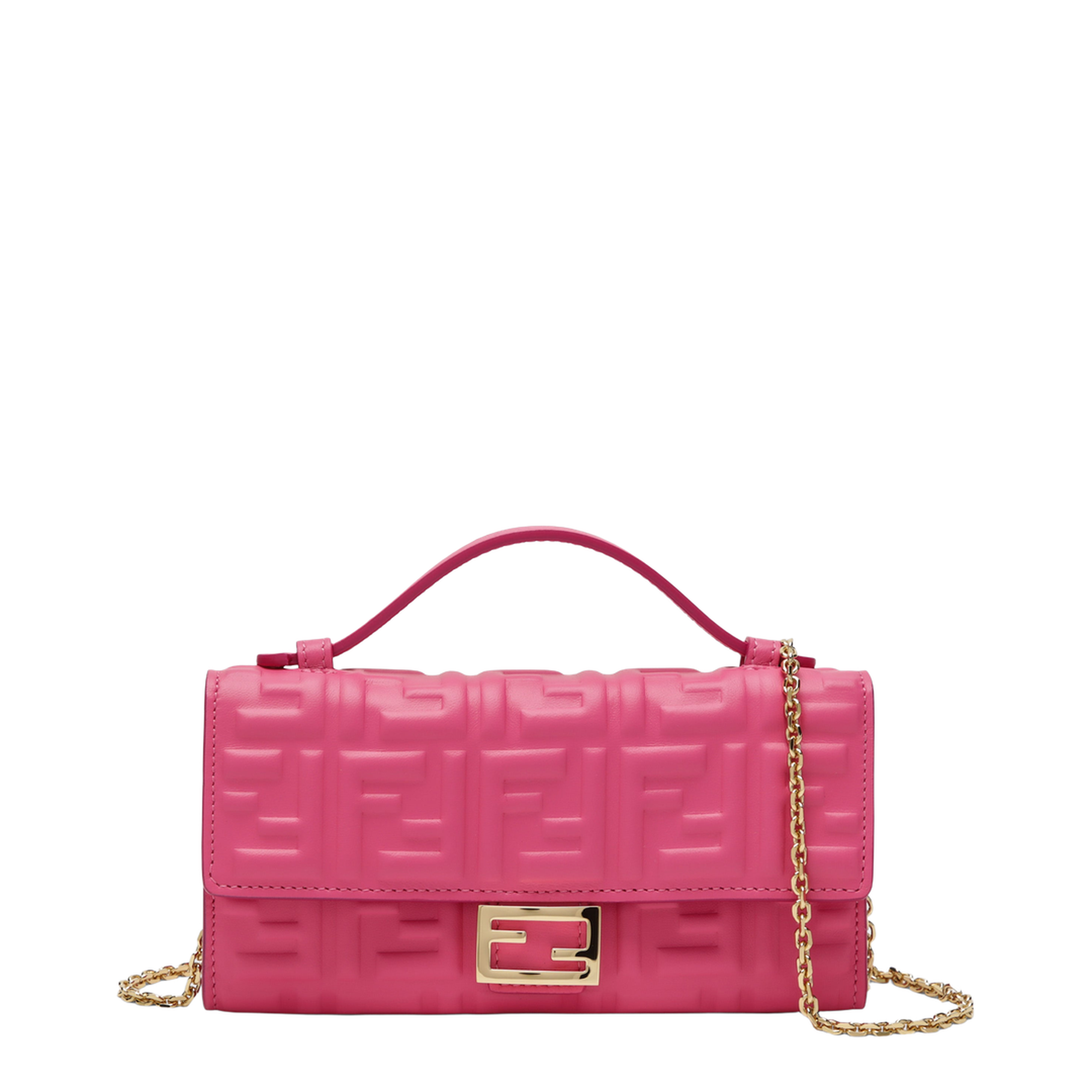Continental With Chain Baguette Wallet in Fuchsia Nappa Leather with FF Motif