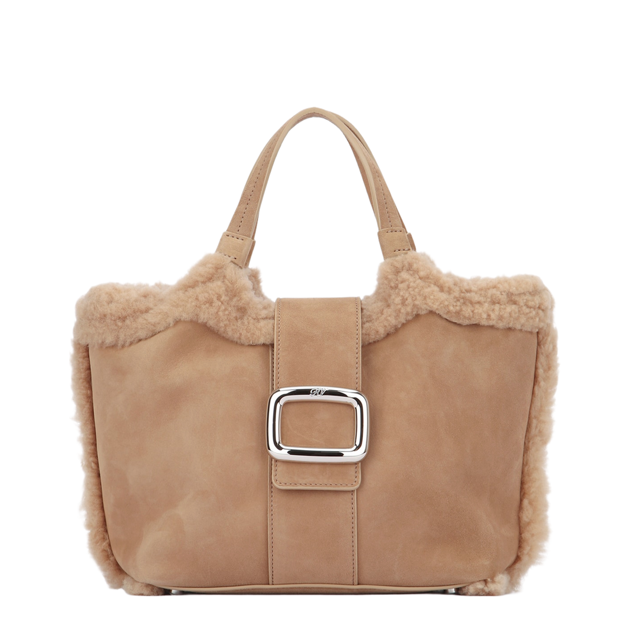 Choc Shopping Bag in Suede and Shearling Brown