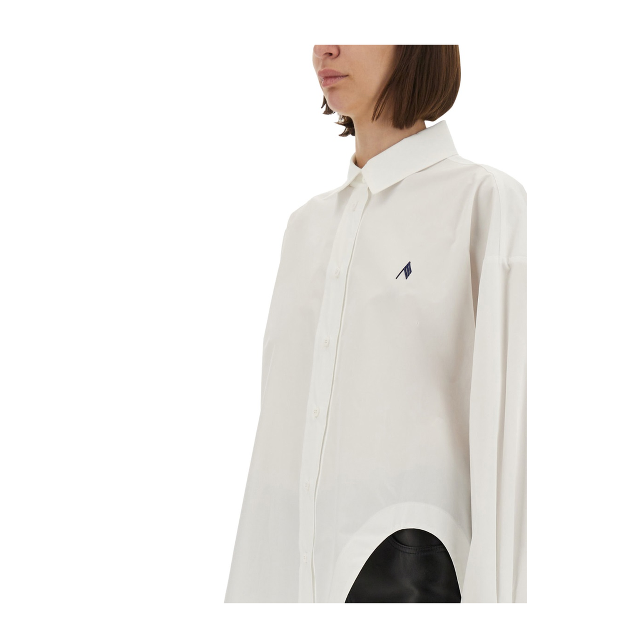 Shirt in White and Navy Blue Popeline