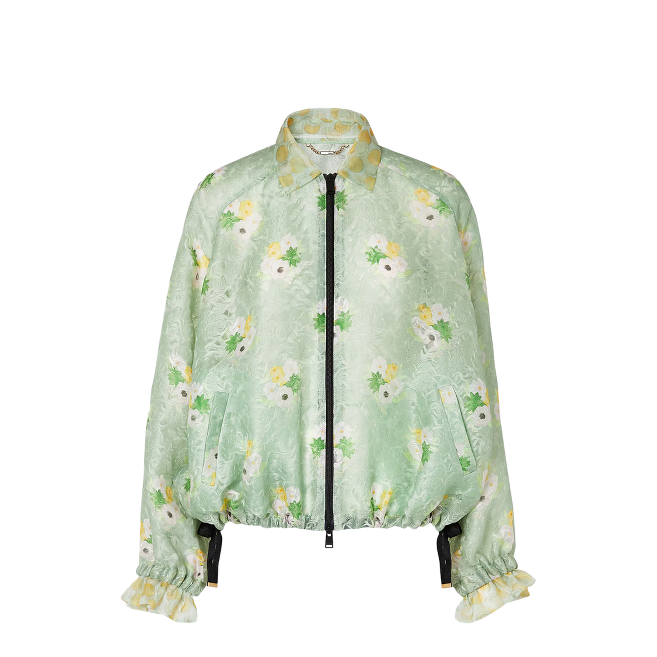 MAYFEYR - Fendi - Light Green Organza Lace Bomber Jacket - FJ7711AW9FF1AL8