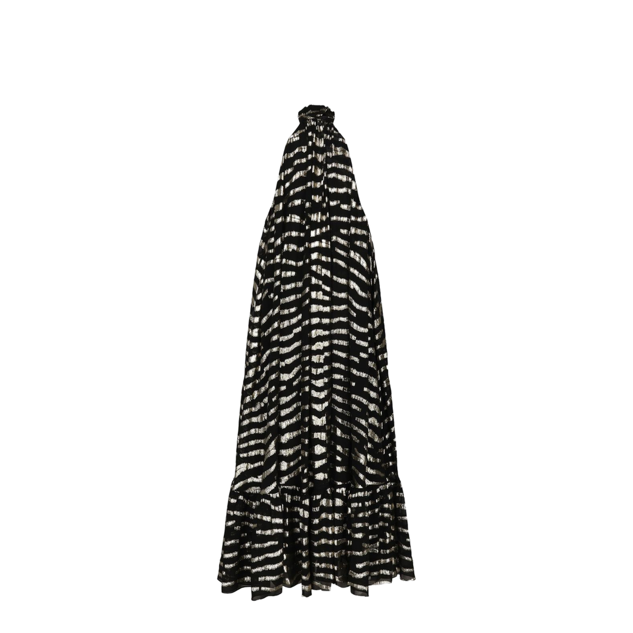 Long Dress in Lamé Tiger Silk - Black / Gold