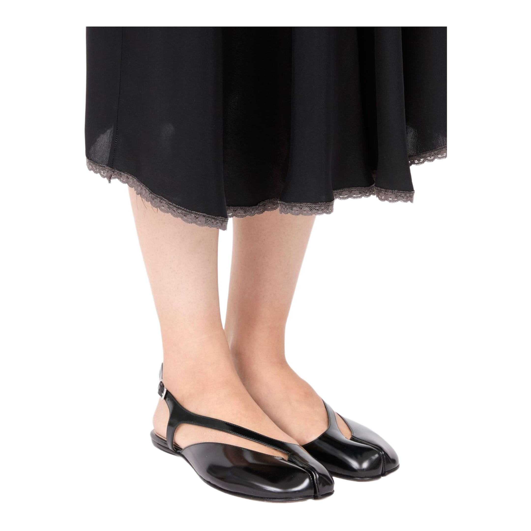 Black Brushed Leather Tabi Slingback Sandals