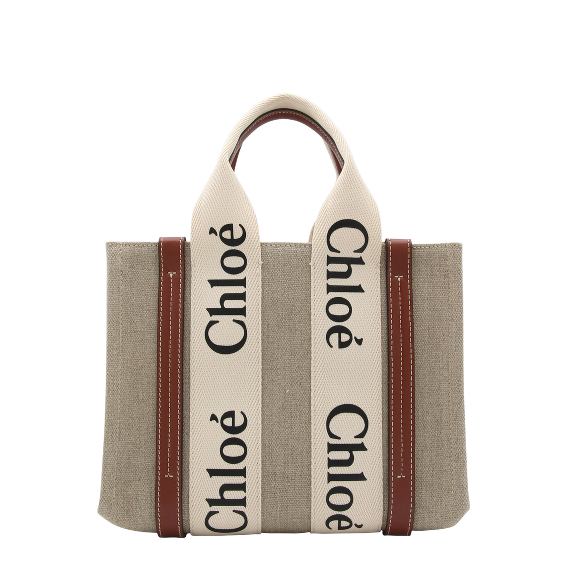 Woody Small Linen Canvas Tote - Marrón