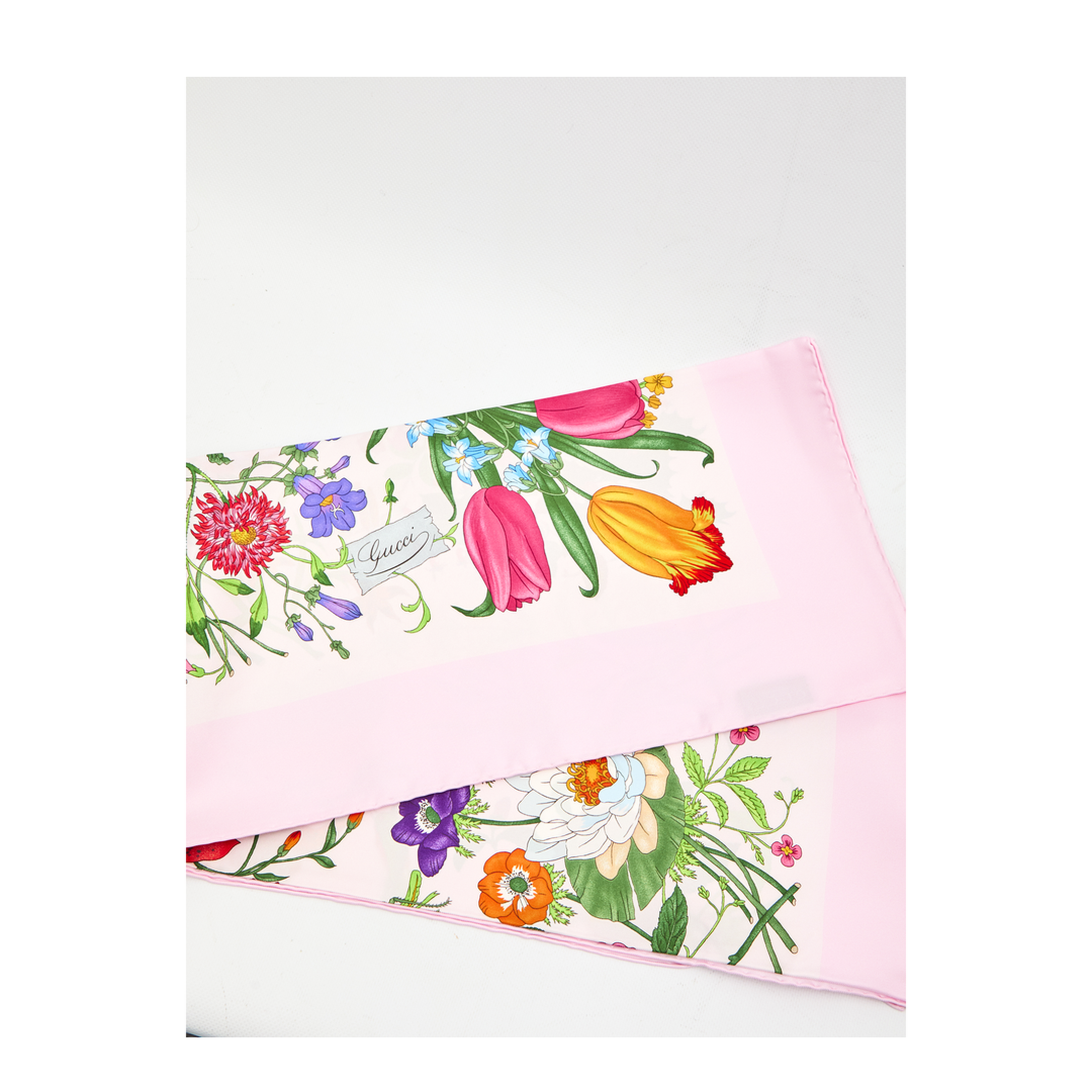 Pink Printed Silk Twill Scarf