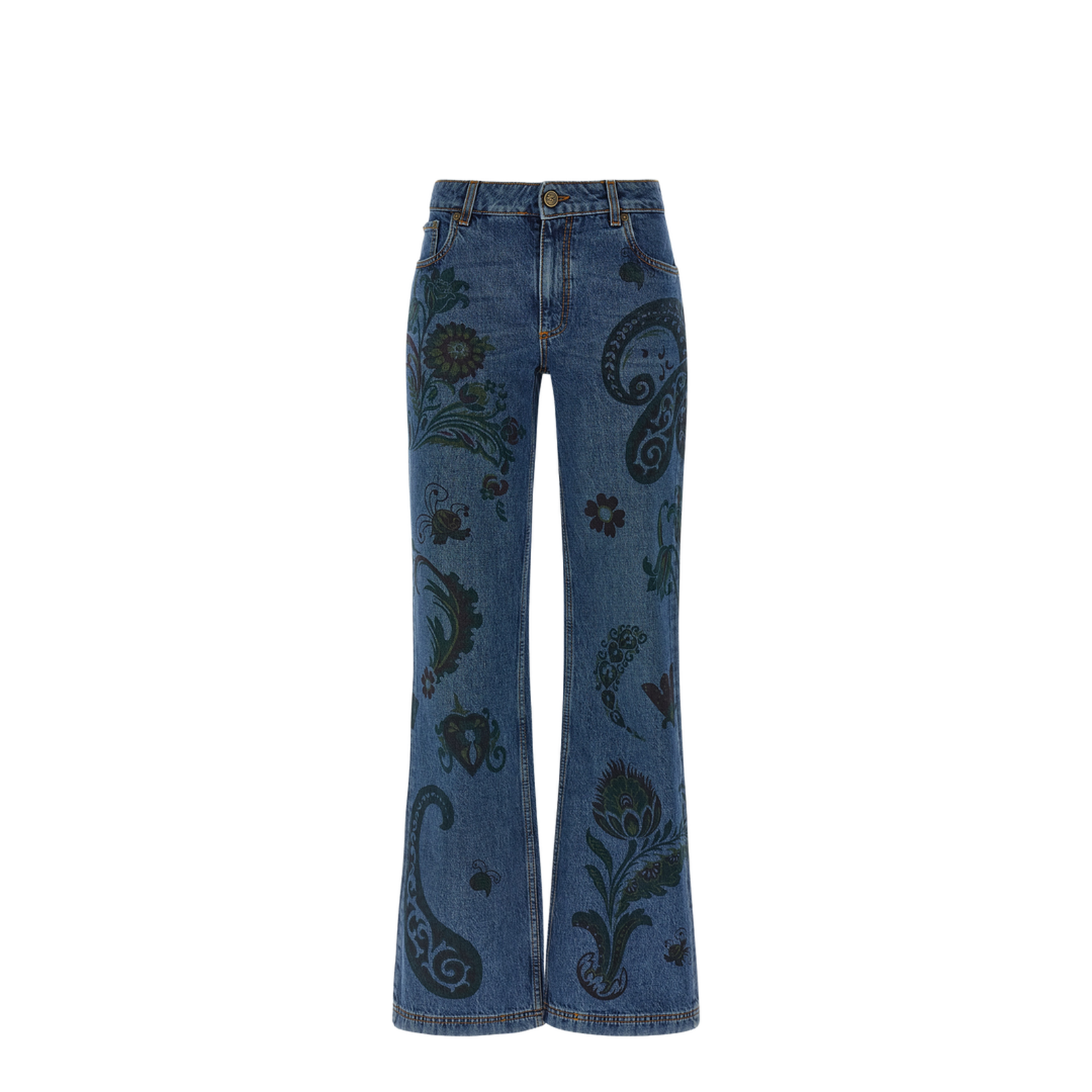 Flared Jeans with Flower and Bee Print